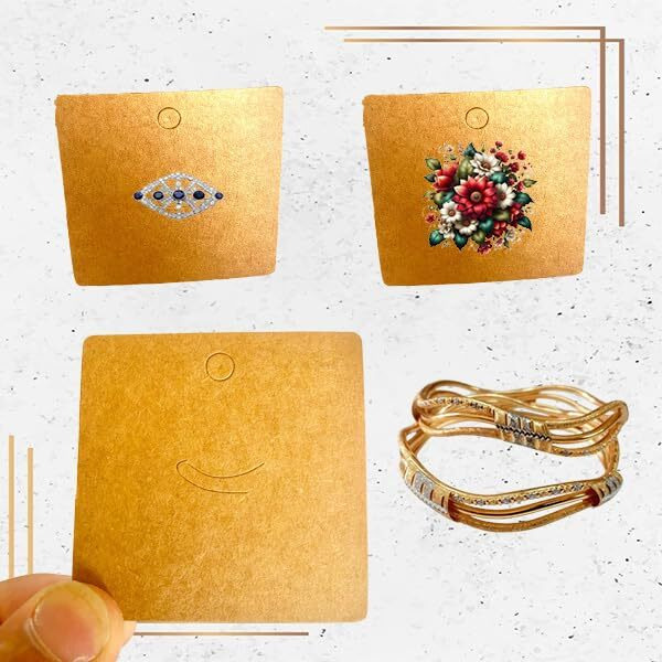 Zenomia Paper Earrings Card Square Jewelry Pendants Display Packaging Cards Holder Price Hanging Tags Brown (2.36X2.36Inch) 50Pcs