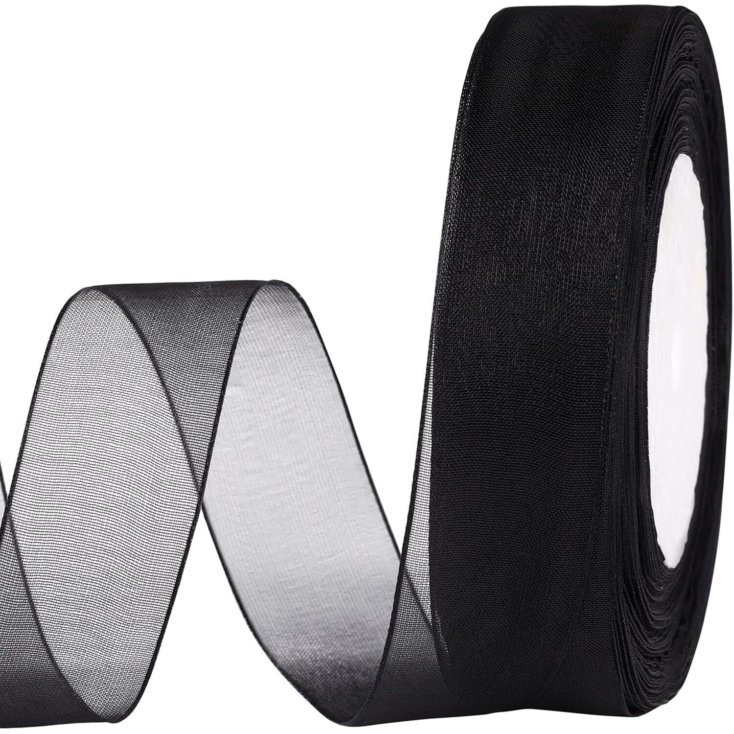 Imprint Sheer Organza Chiffon Ribbon, 1 Inch Wide, 35 Metre Length, Black