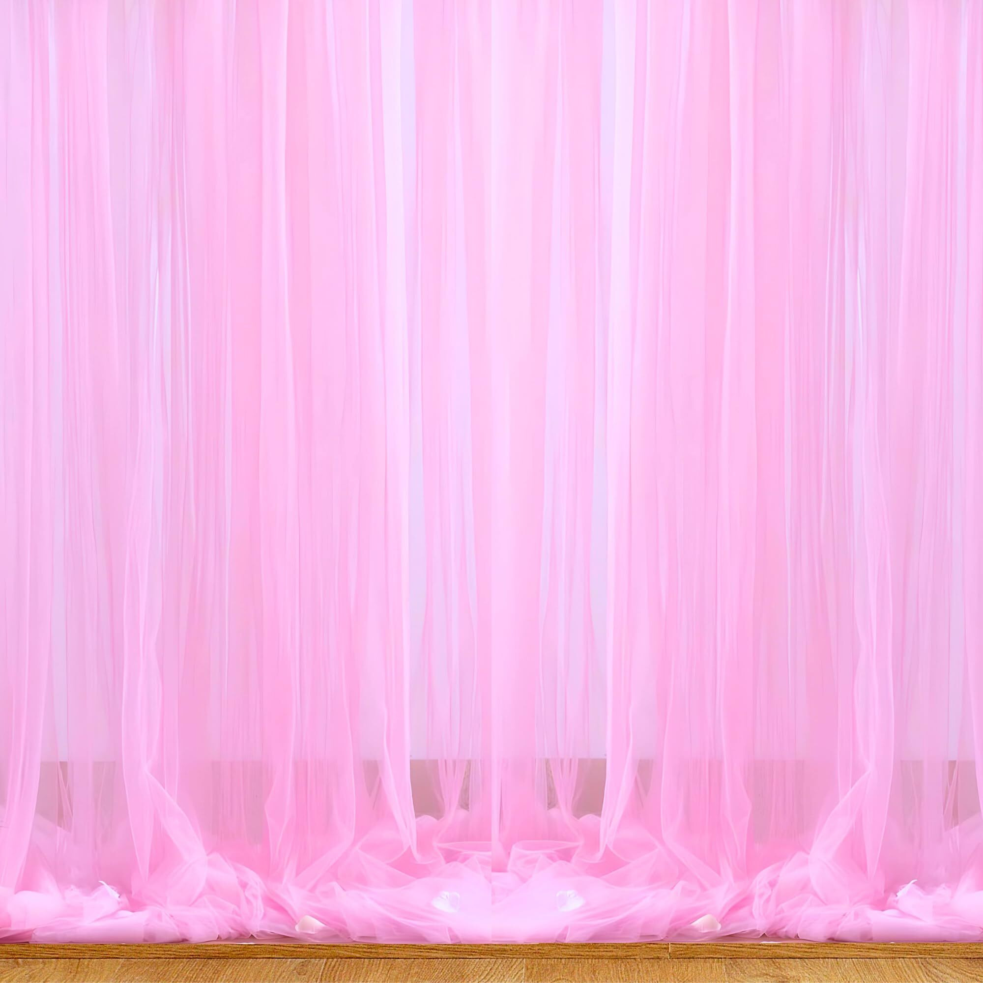1Iam 2Pcs Pink Decoration Net Curtains - Large Size, Stitched With Ribbon, Nylon Made, Reusable, Soft, Wrinkled Free, 8.5X5Ft Each, Backdrop Net For Birthday, Anniversary Party Decoration