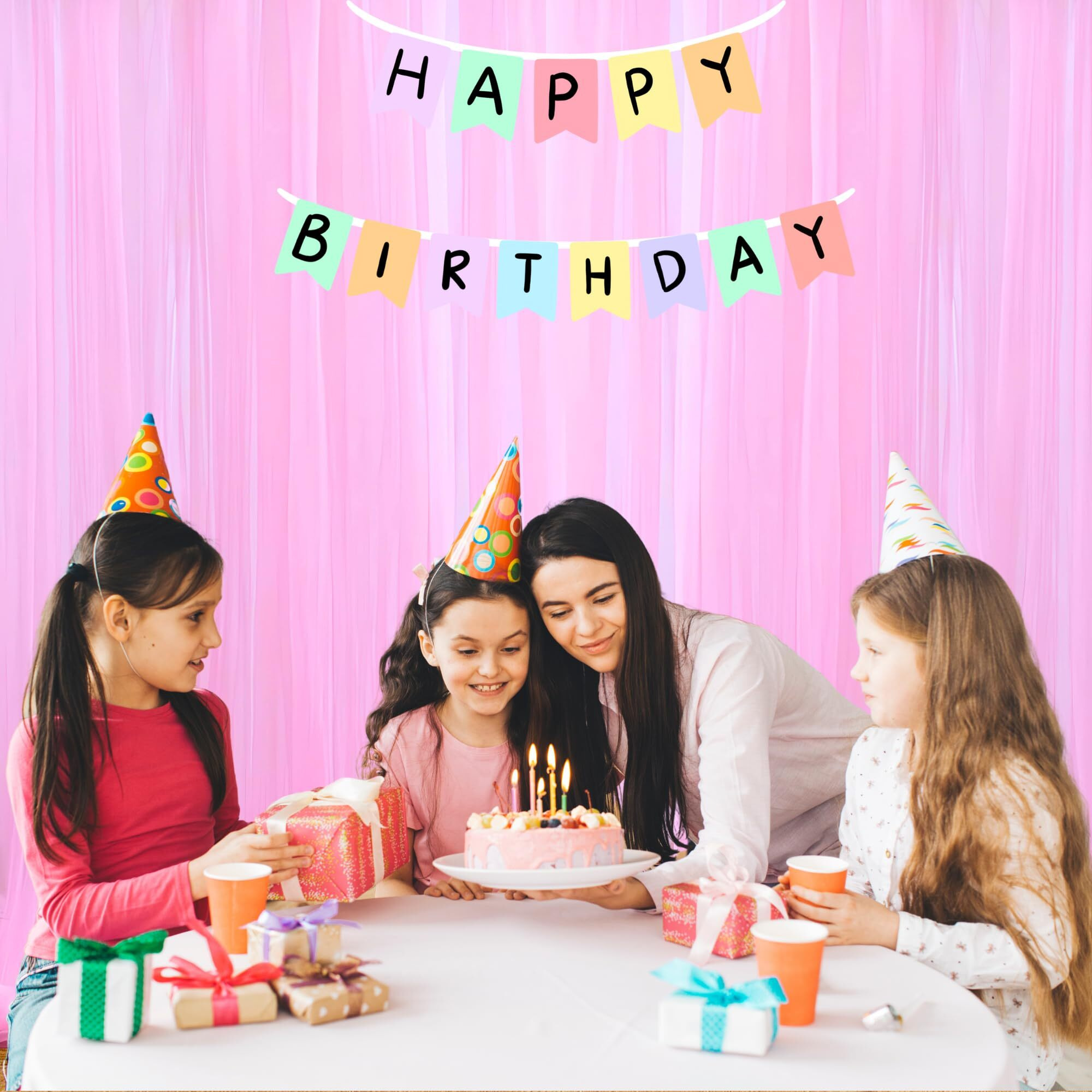 1Iam 2Pcs Pink Decoration Net Curtains - Large Size, Stitched With Ribbon, Nylon Made, Reusable, Soft, Wrinkled Free, 8.5X5Ft Each, Backdrop Net For Birthday, Anniversary Party Decoration