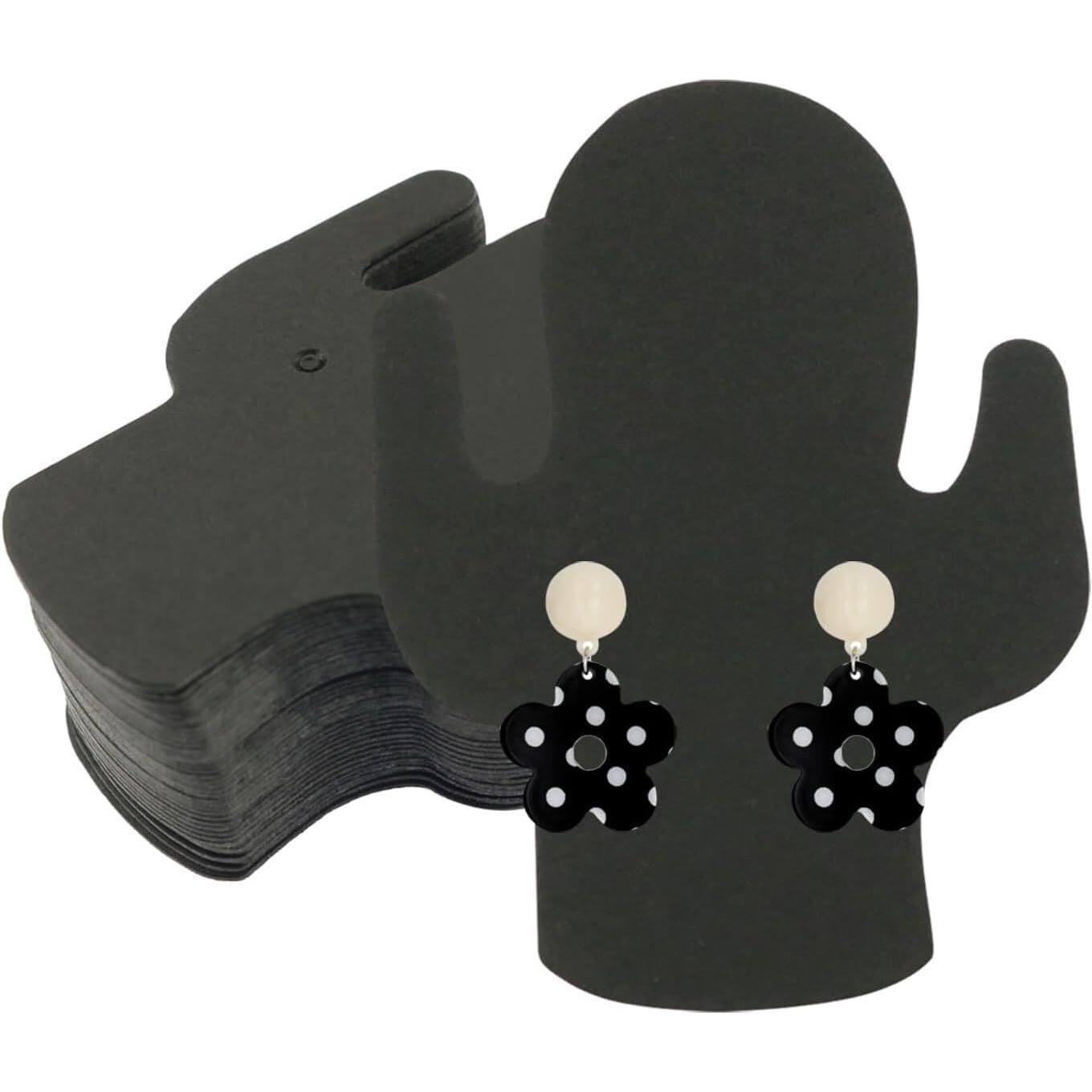 Zenomia Cactus Display Card Black Paper Earrings Ear Stud Jewelry Packaging Card Kraft Paper Tags (50Pcs 2 X 3 Inch)