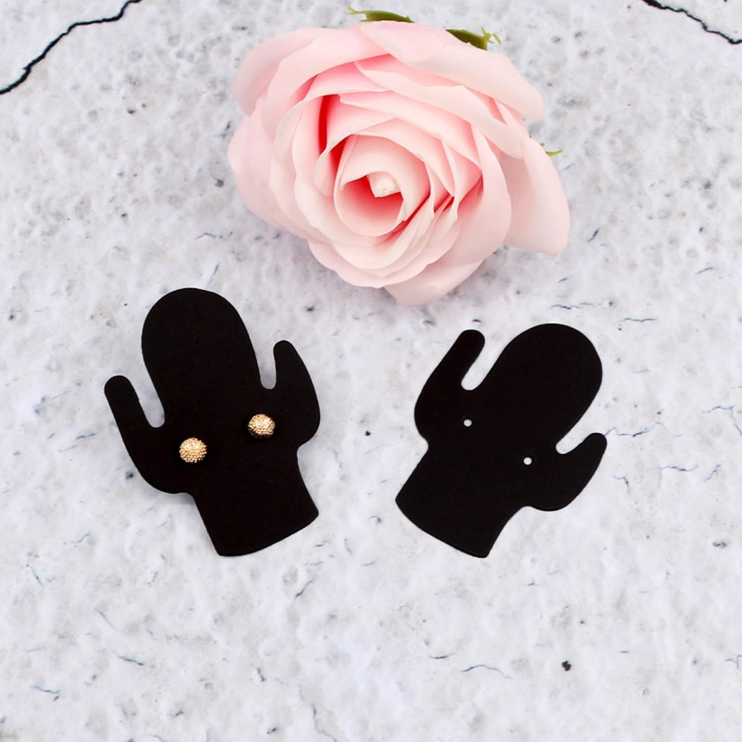 Zenomia Cactus Display Card Black Paper Earrings Ear Stud Jewelry Packaging Card Kraft Paper Tags (50Pcs 2 X 3 Inch)