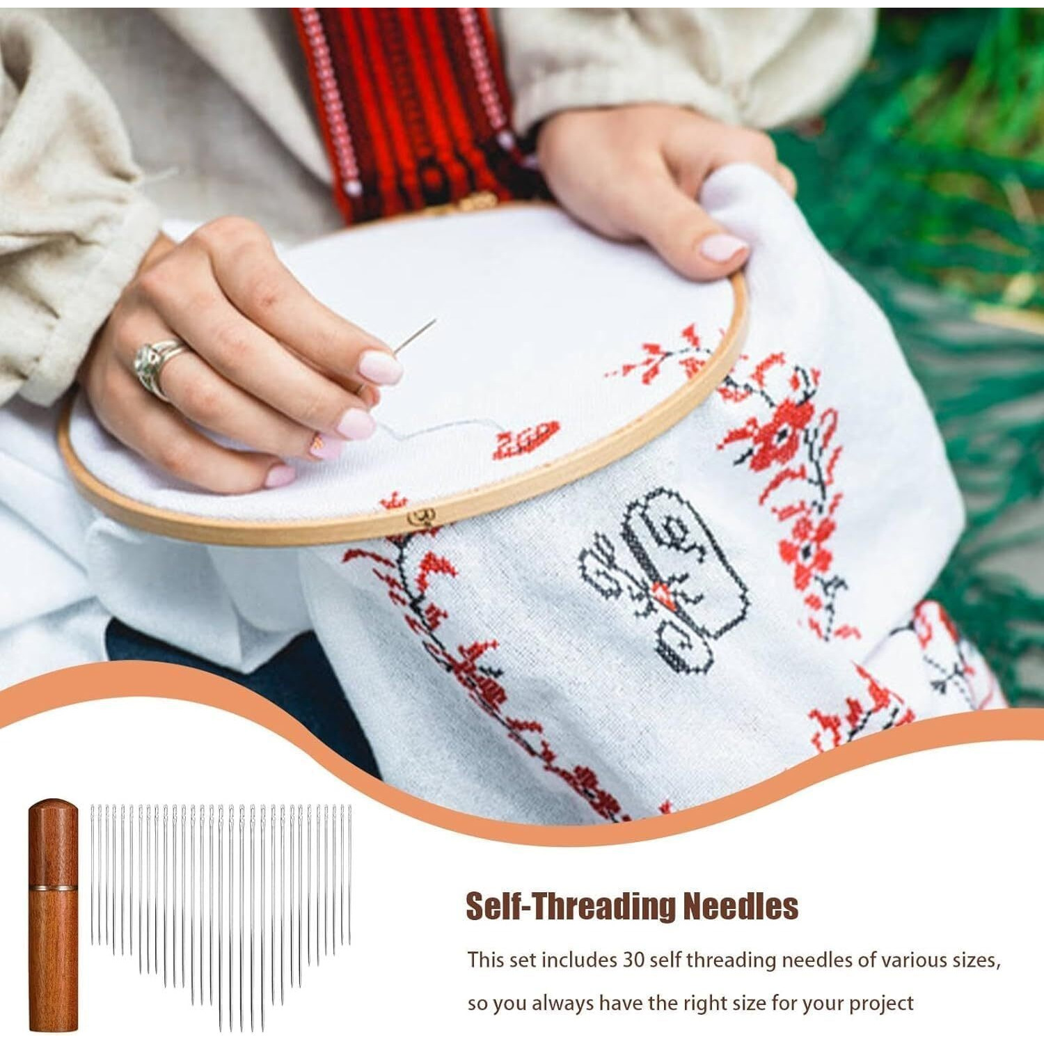 Tanna Enterprise 30Pc's Quilting Needle Self-Threading With Wooden Needle Case Long Quilting Needle Of Various Sizes Easy Self-Threading Quilting Needle For Quilting, Embroidery, Hand Sewing.