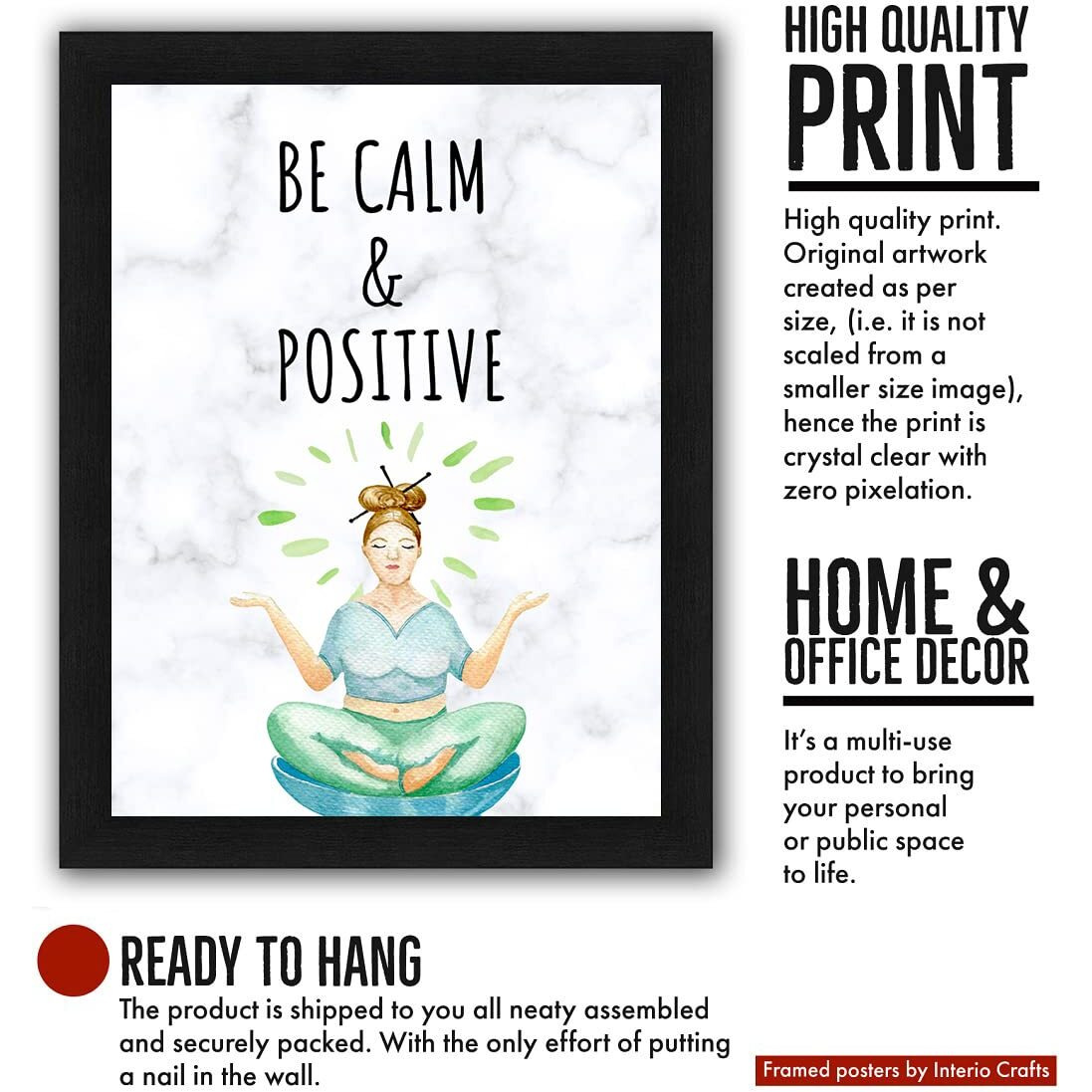 Interio Crafts - Be Calm And Positive - Motivational Quotes Wall Frames,Kitchen Or Office Wall Decor - Synthetic Wood - 13 X 10 Inches