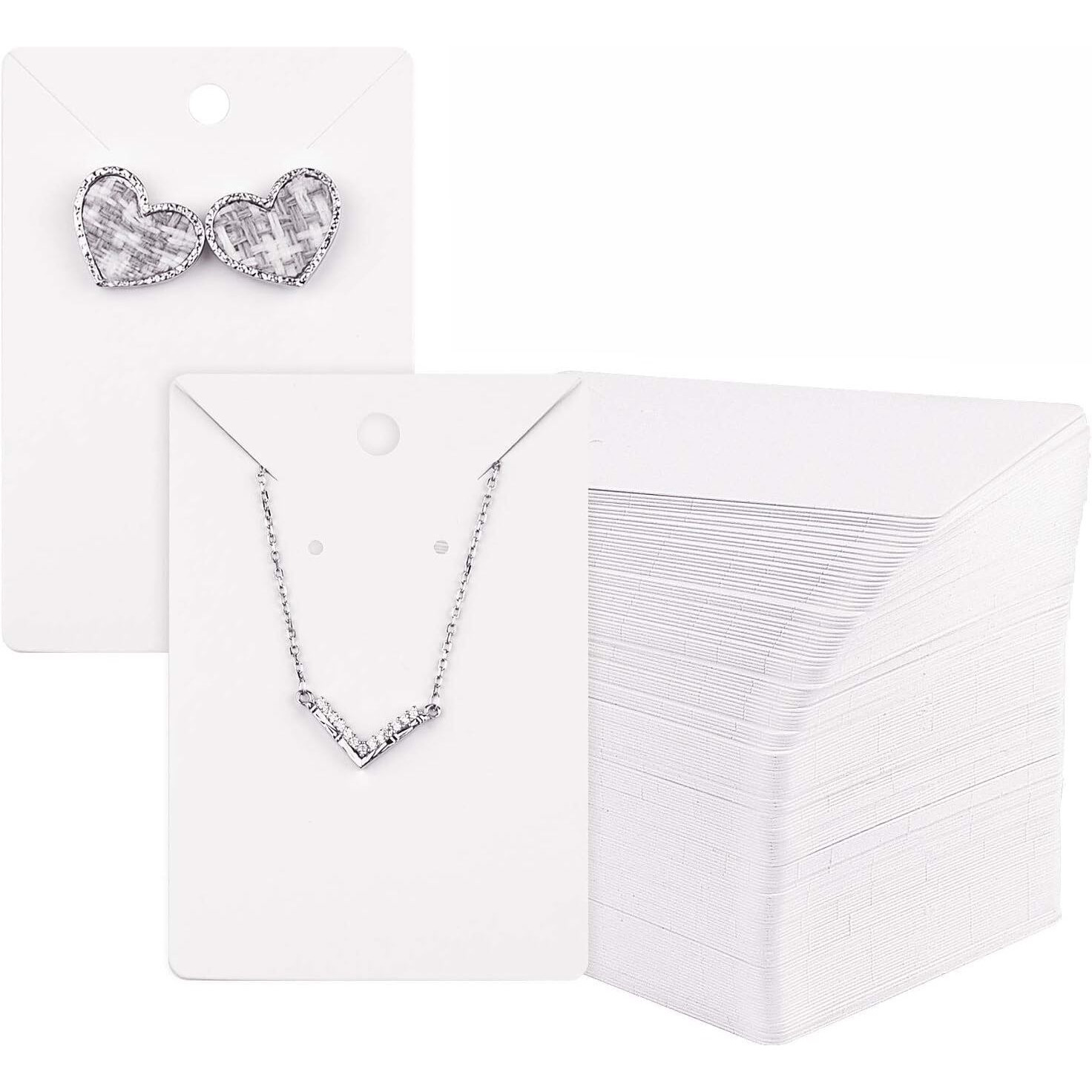 Zenomia Necklace Earring Display Cards Rectangle Hanging Dangle Holder Cardboard Tags For Jewelry Packing Ear Studs Storage Diy Accessories Material (White) 50Pcs (4.3 X2.9Inch)