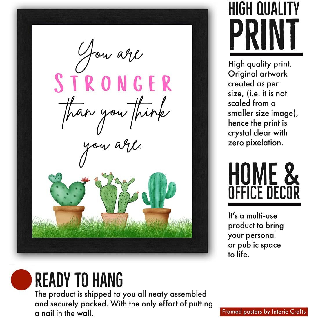 Interio Crafts You Are Stronger Motivational Wall Framed Poster, Quote Wall Poster For Living Room Bedroom Office Wall Decoration,Synthetic Wood, 13 X 10