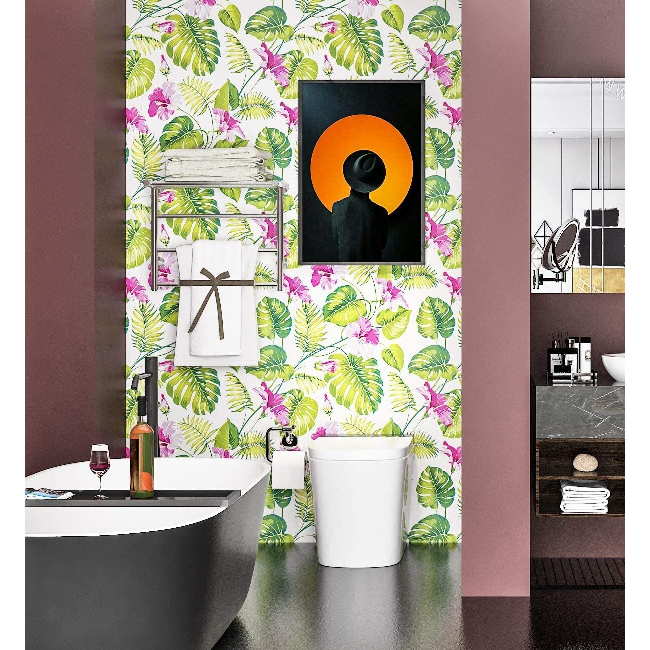 Elton Diy Wall Paper/Wall Sticker Self Adhesive Floral Nature Highlighter Elegant Living Room Bed Room Decoration Furniture Interior Exterior Easily Removable Makeover Garden Bloom (45X500Cm)