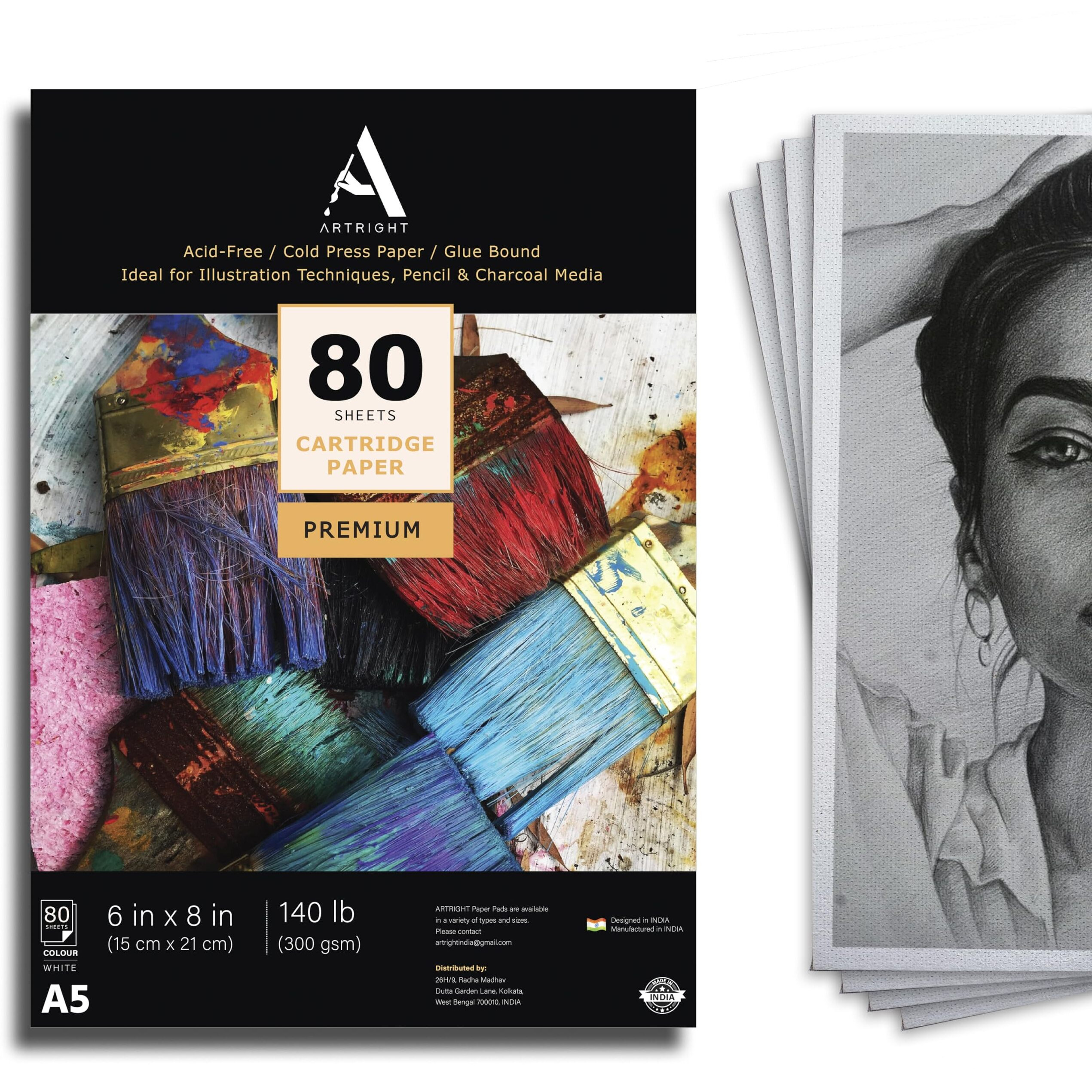 Artright Artists' Sketching Paper (A5 Pack Of 20 Sheets, 300 Gsm) Handmade Cartridge Mixed Media Sheets Of 300Gsm For Pencil, Charcoal And Ink Media