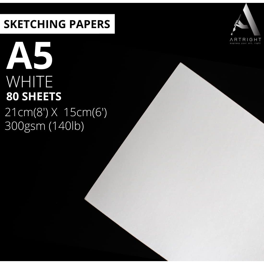 Artright Artists' Sketching Paper (A5 Pack Of 20 Sheets, 300 Gsm) Handmade Cartridge Mixed Media Sheets Of 300Gsm For Pencil, Charcoal And Ink Media