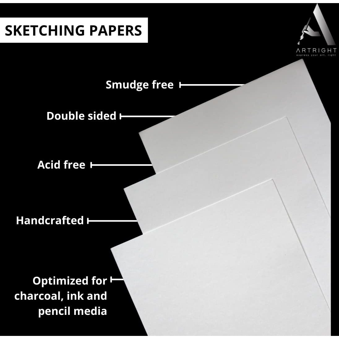 Artright Artists' Sketching Paper (A5 Pack Of 20 Sheets, 300 Gsm) Handmade Cartridge Mixed Media Sheets Of 300Gsm For Pencil, Charcoal And Ink Media