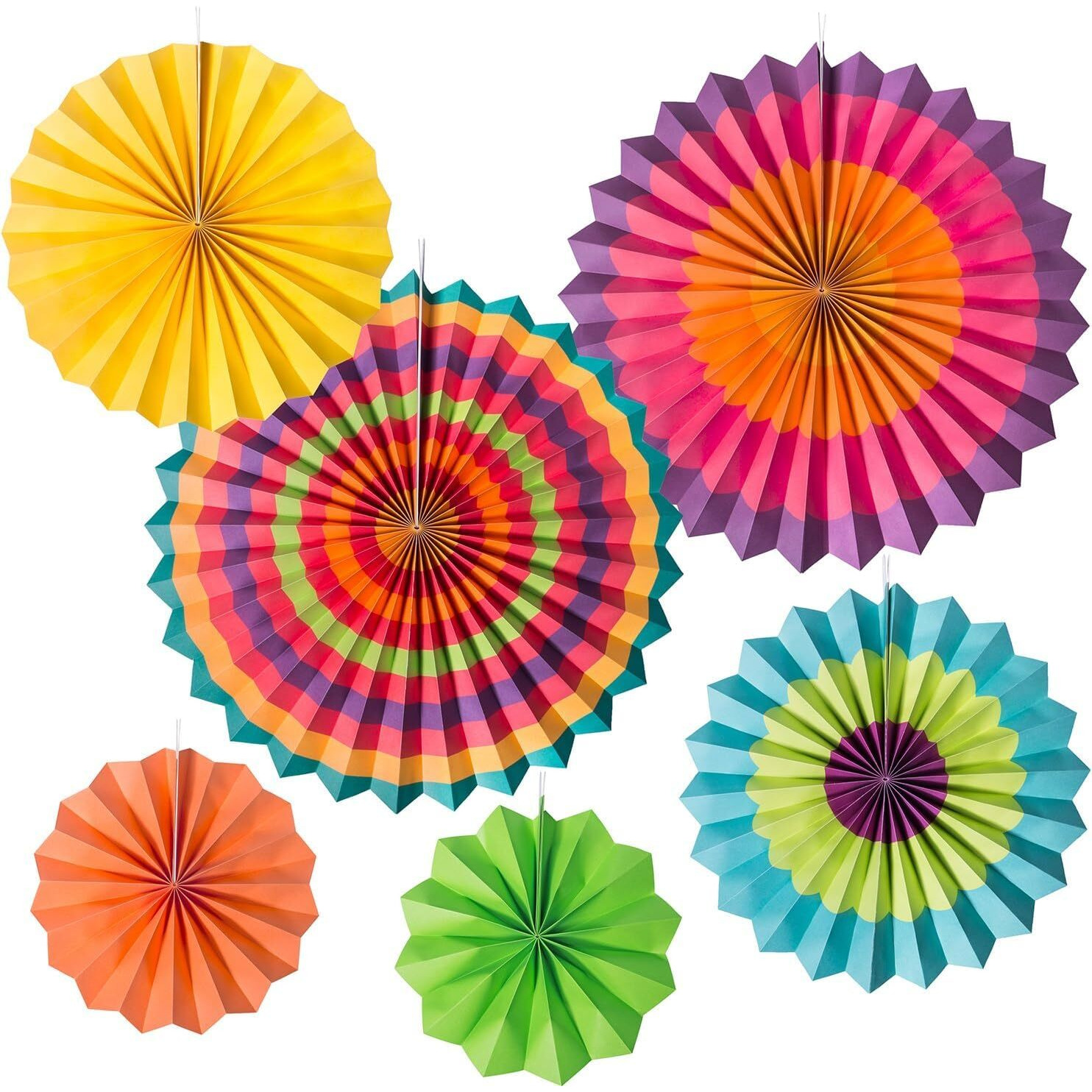 Addcart Party Decoration, 6 Pcs Hanging Paper Fans For Birthday Parties, Bridal Showers, Baby Showers, Wedding (Rangoli Color)