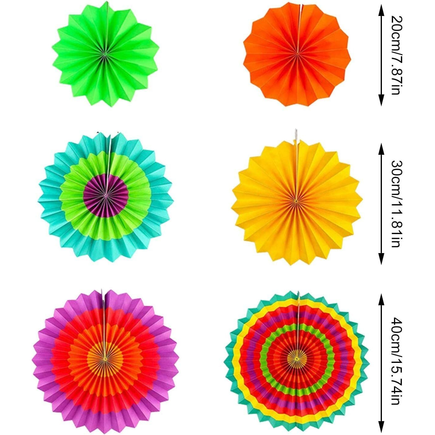 Addcart Party Decoration, 6 Pcs Hanging Paper Fans For Birthday Parties, Bridal Showers, Baby Showers, Wedding (Rangoli Color)
