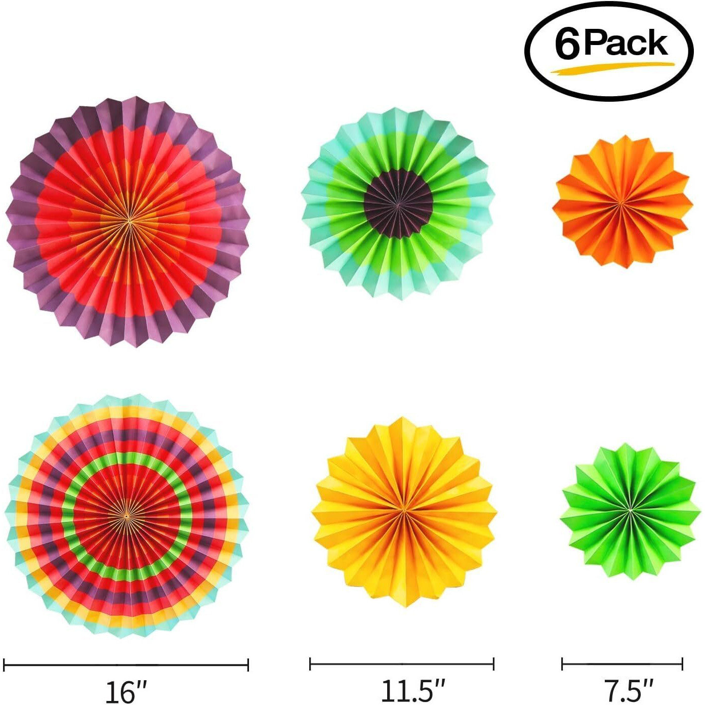 Addcart Party Decoration, 6 Pcs Hanging Paper Fans For Birthday Parties, Bridal Showers, Baby Showers, Wedding (Rangoli Color)