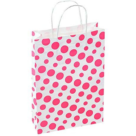 Sapco Paper Bag Polka Dot Carry Bag Gift For Marriage, Birthday, Holiday Pack Of 10 (Pink)