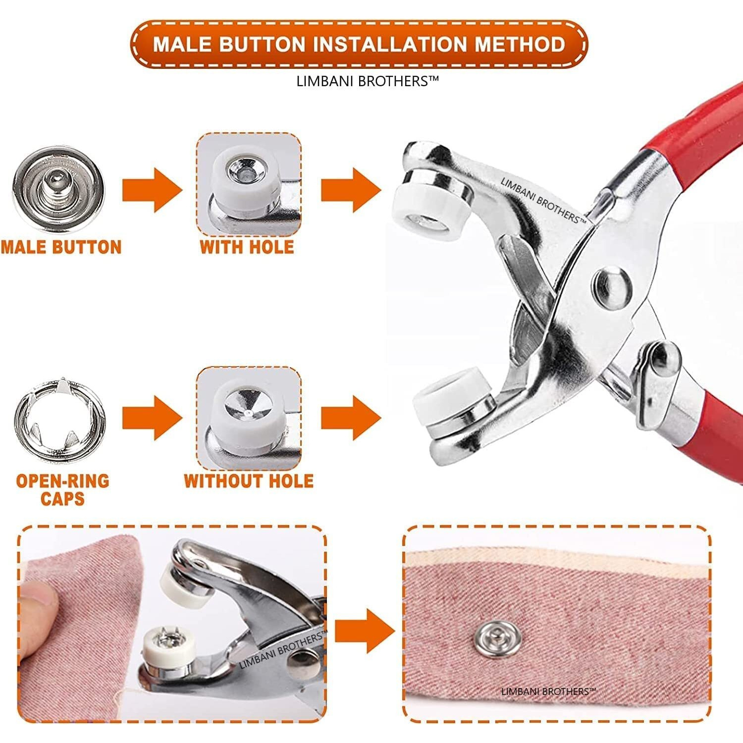 Eopzo 100Pc Thickened Snap Fasteners Kit Metal Copper Five Claw Buckle Set With Hand Pressure Pliers Tool Diy Sewing Buttons Set For Clothing Sewing And Crafting Red