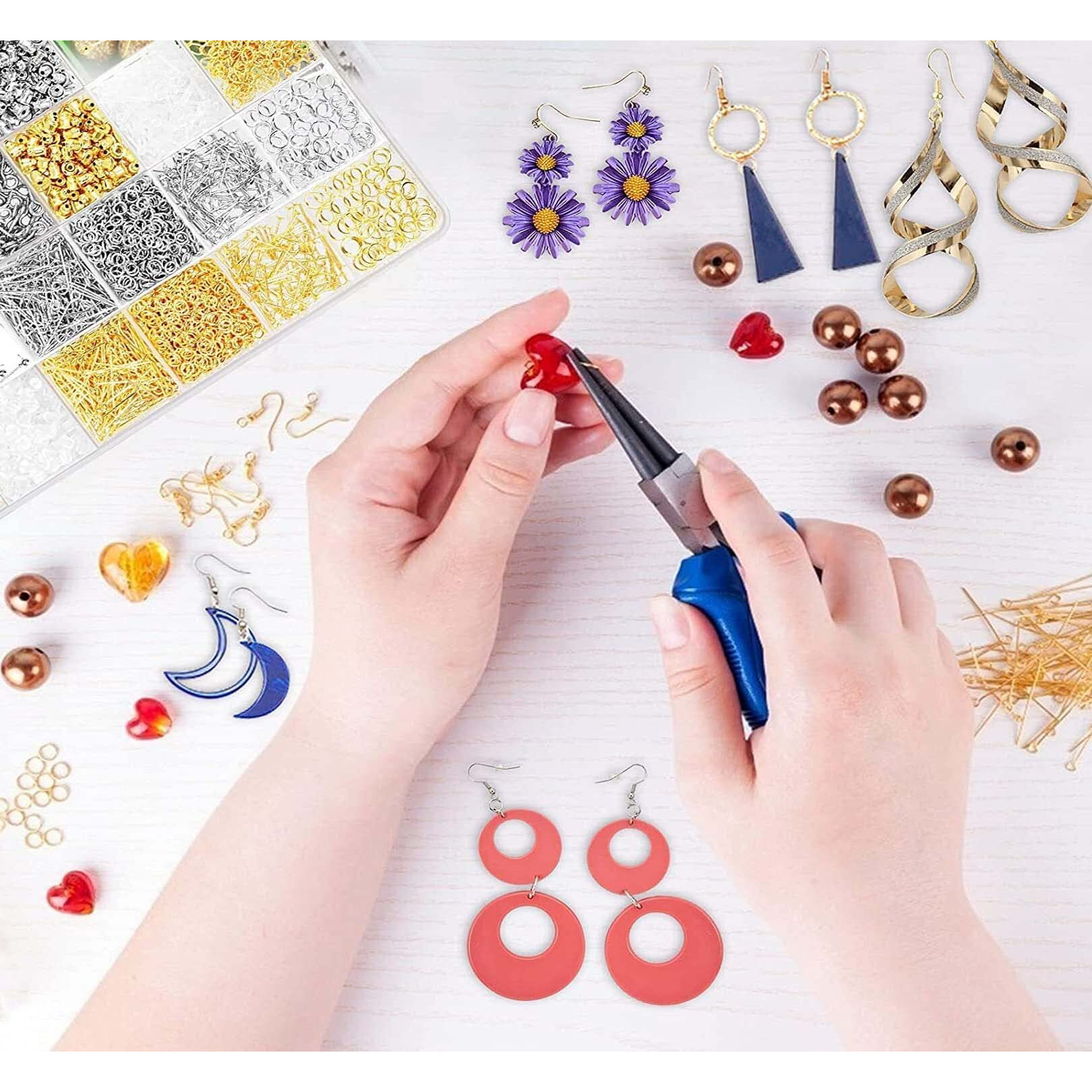 Diy Crafts 800 Gram, Silver, Earring Making Kit Jewelry Makes Supplies Earring Post Jump Rings Earring Back Tweezers Jump Ring For Earring Jewelry Diy Making Women & Girls (800 Gram, Silver)