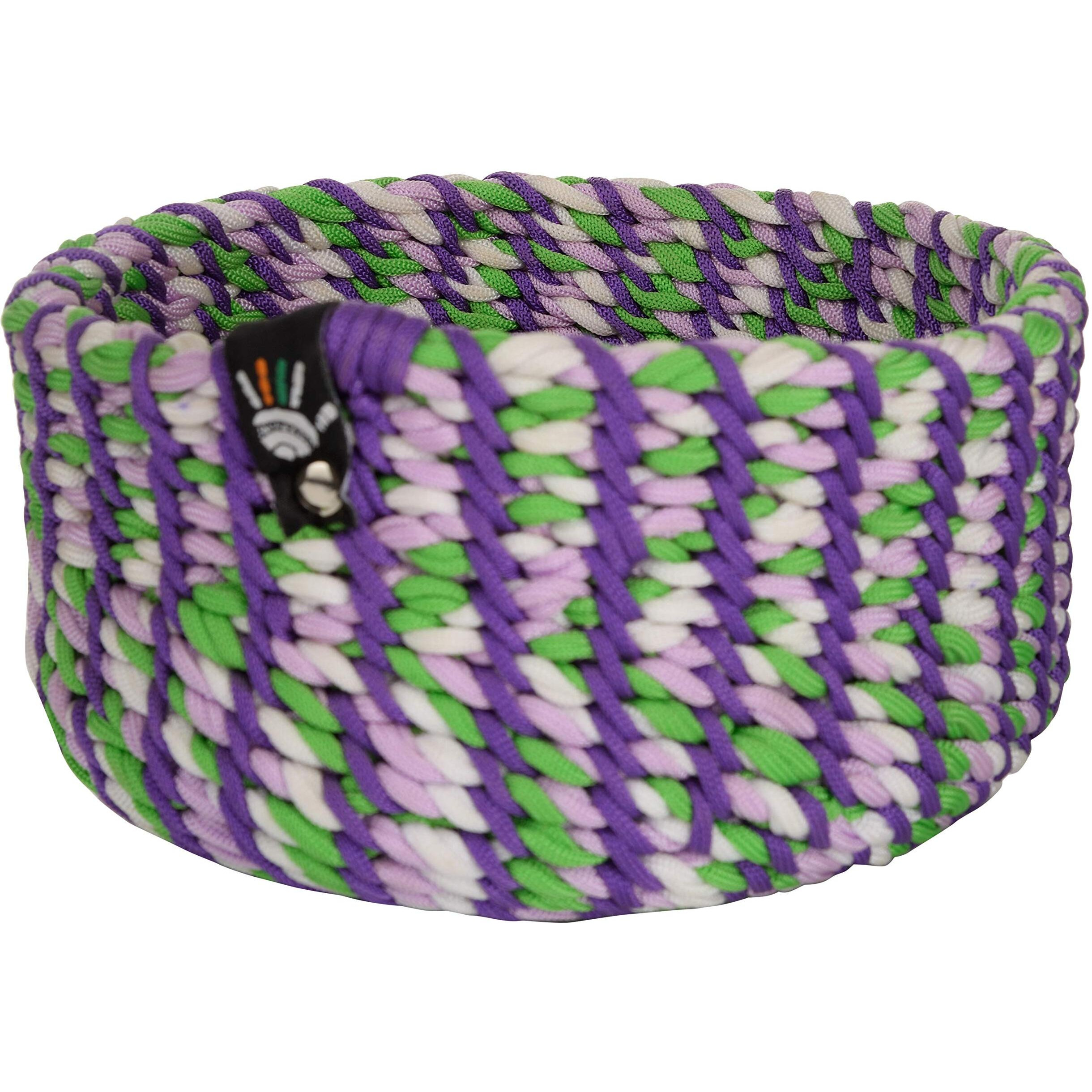 Happy Cultures Nylon Handmade Braided Macrame Decorative Basket (8 Inches X 8 Inches X 3.5 Inches) Multi-Purpose, Perfect For Decorations, Key Holder, Fruit Basket, Etc.