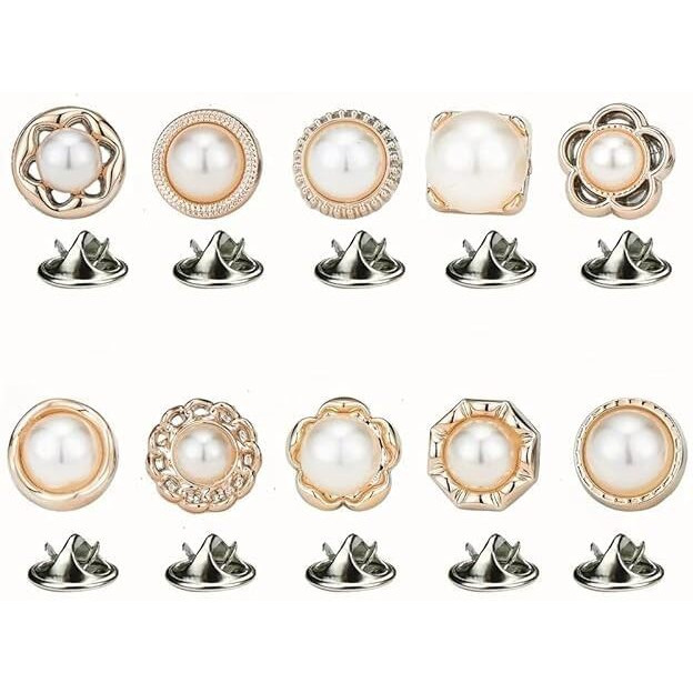 Gopendra 10Pcs Button For Women Shirt Button For Clothing Dress Supplies Clothing Bags Accessories Supplies Diy Crafts, Brooch For Women Shirt Brooch Buttons Cover Up Button (Pearl (10Pc))