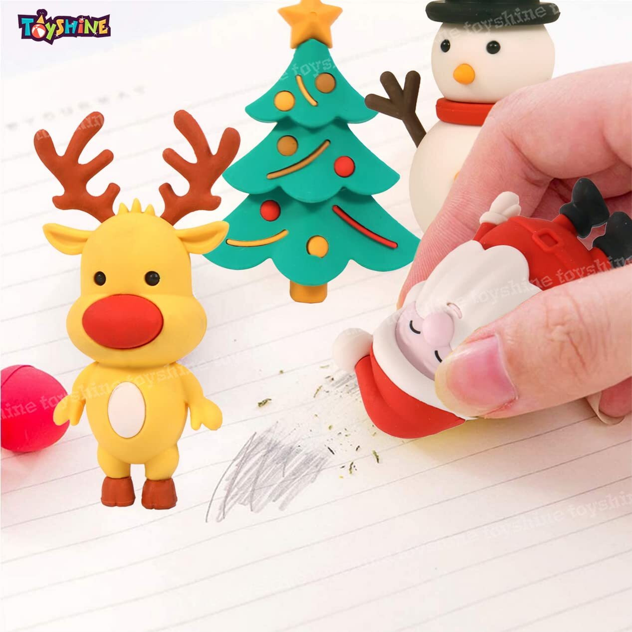 Toyshine Pack Of 4 Christmas Erasers Santa Claus Party Favors Children Study Supplies Classroom Reward Xmas Gift
