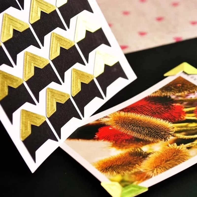 Sunkizzrs 5 Sheets Photo Corners Self Adhesive Photo Mounting Sticker Paper Corner Stickers For Scrapbook Album (Gold)