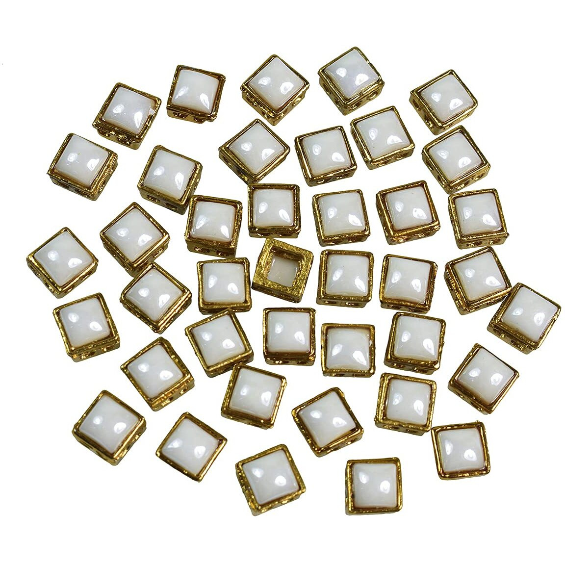 Embroiderymaterial Kundan Stones Beads Flat Back Kundan Rhinestones In Raised Setting For Jewellery Making & Embroidery In Pearl White Color Square Shape-7Mm-25 Pieces