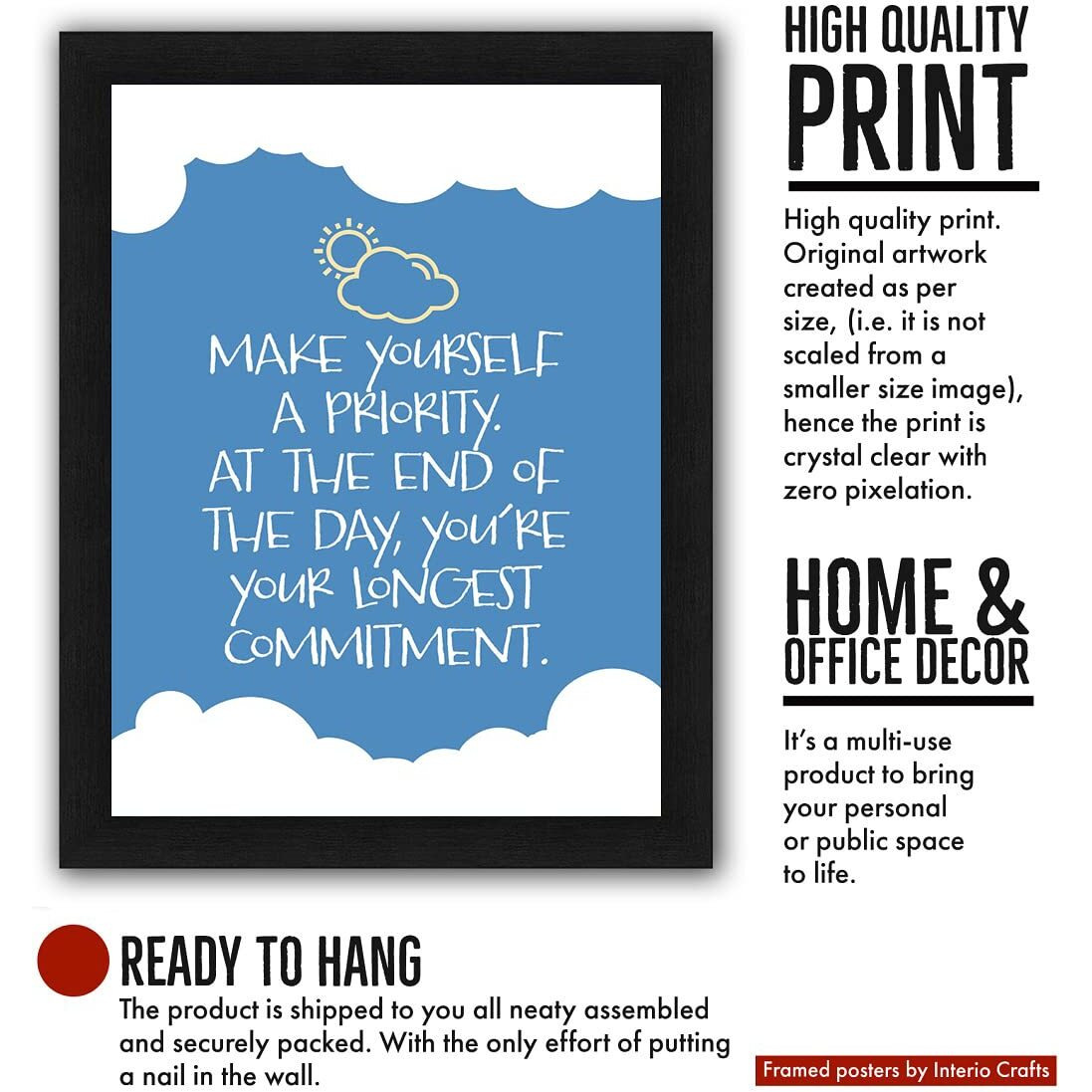 Interio Crafts Make Yourself A Priority Motivational Framed Poster, Black, Size 13 X 10 Inch
