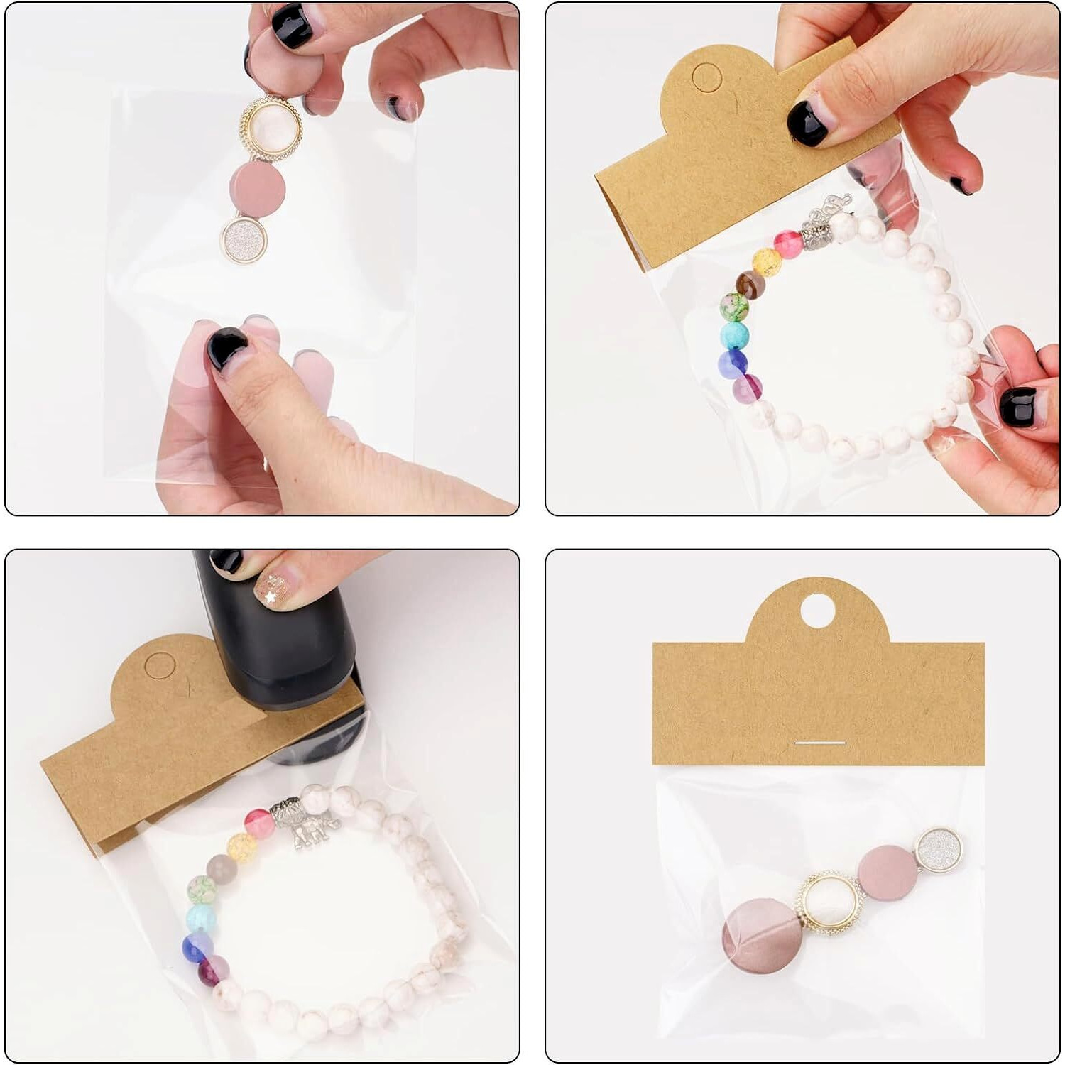 Zenomia Paper Jewelry Package Bags With Kraft Hanging Cards Small Business, Hanging Display Cards, Bracelet, Earring, Keychain, Brown 50Pcs(3.14X2.36In)