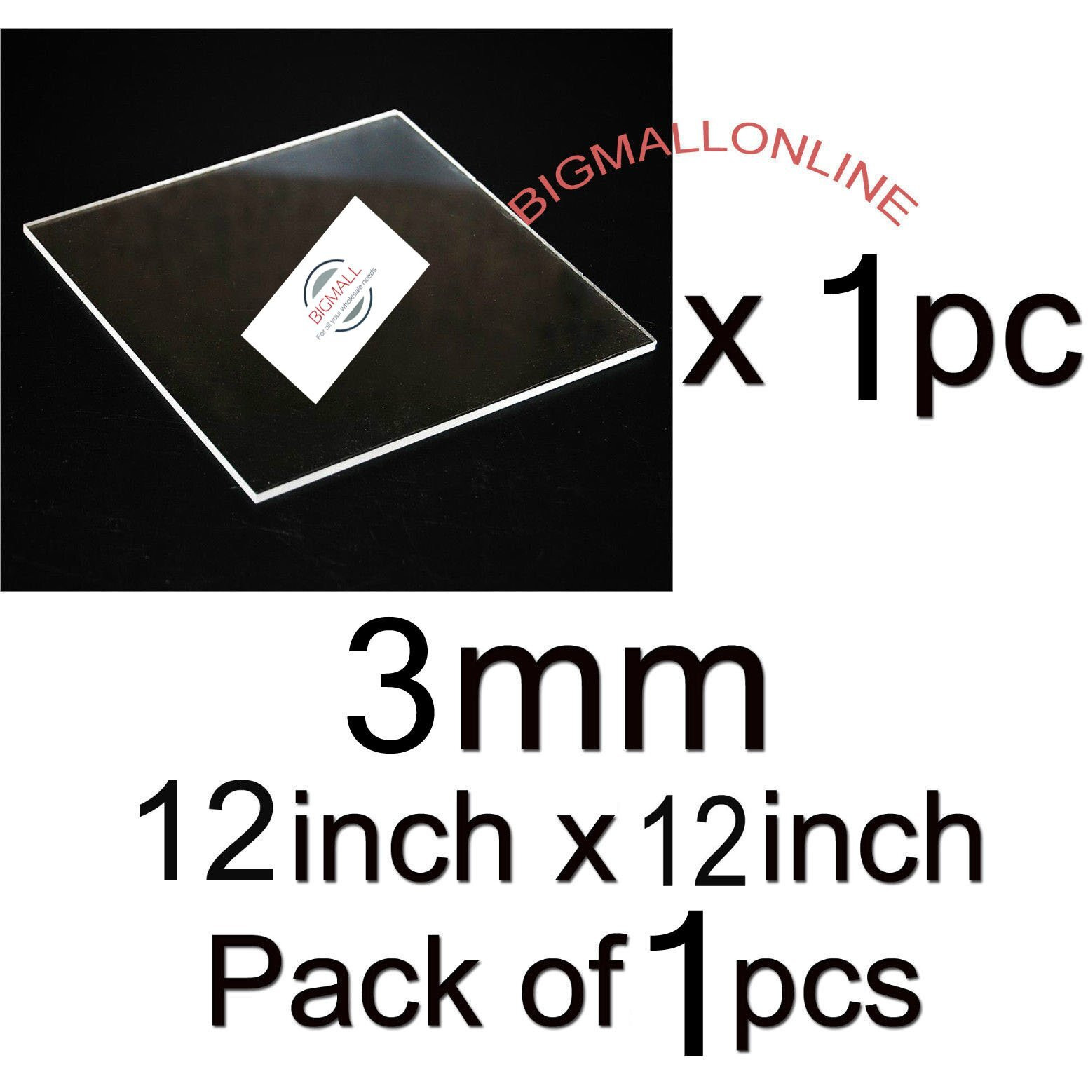 Bigimall Projects Acrylic Clear Plastic Plexiglass 3 Mm Sheet (12X12 Inch, Transparent)