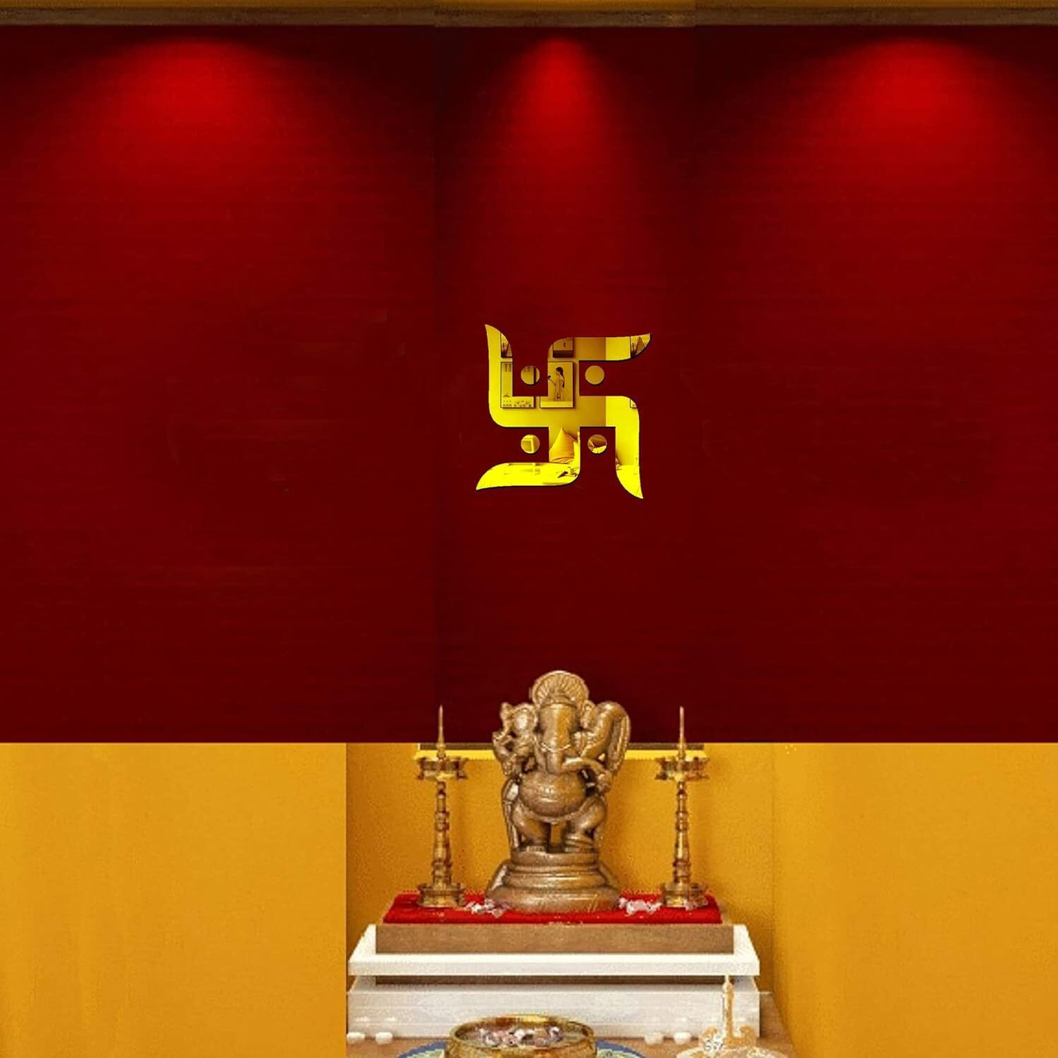 Vah- Kya Bat Hai  Swastika Golden, Mandir Sticker, Pooja Mandir Stickers, Stickers For Mandir, Sticker For Mandir Wall Sticker (Set Of 1)