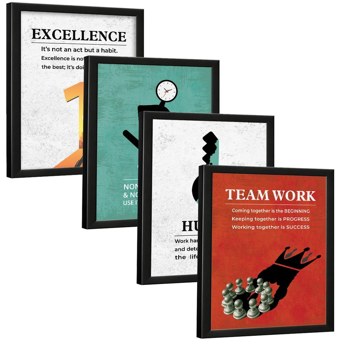 Chaka Chaundh Motivational Office Quotes Wall Frames - Job Business Quotes Wall Framed Posters - (14 X11 Inches)  Set Of 4