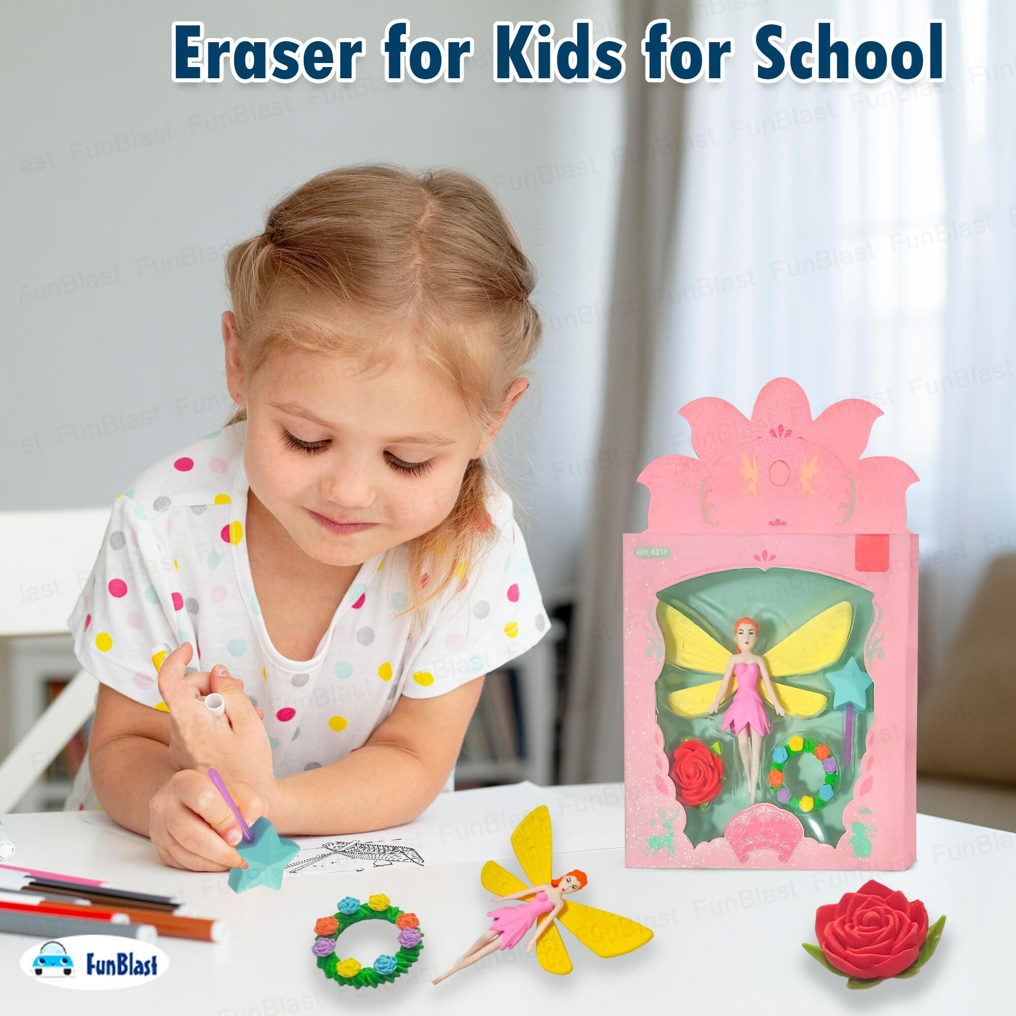 Funblast Eraser For Kids - Eraser Set For Kid Stylish, Erasers Sets For Return Gift, Stationary Sets For Kid, Rubber Erasers For Kids
