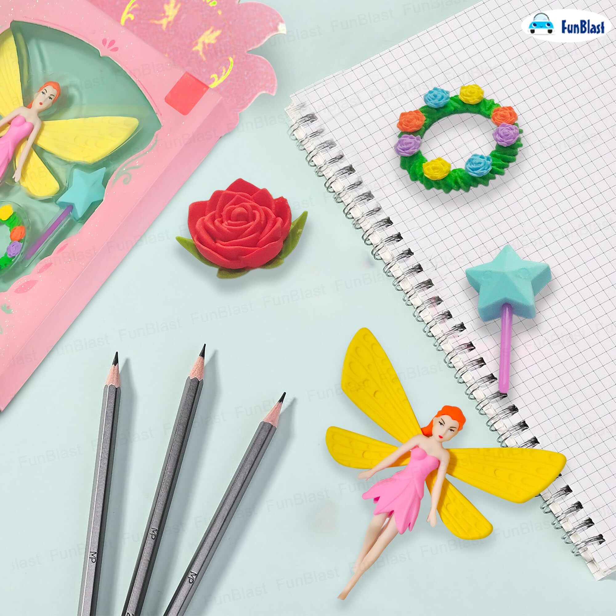 Funblast Eraser For Kids - Eraser Set For Kid Stylish, Erasers Sets For Return Gift, Stationary Sets For Kid, Rubber Erasers For Kids