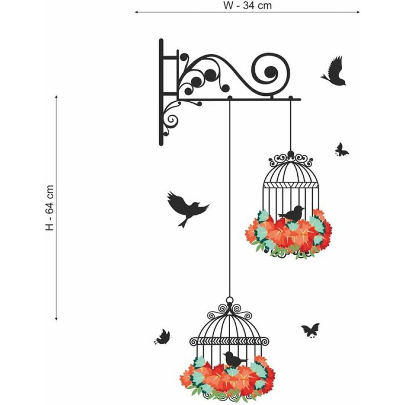 Decals Design 'Hanging Birds Cage With Flowers' Wall Sticker (Pvc Vinyl, 50 Cm X 70 Cm)