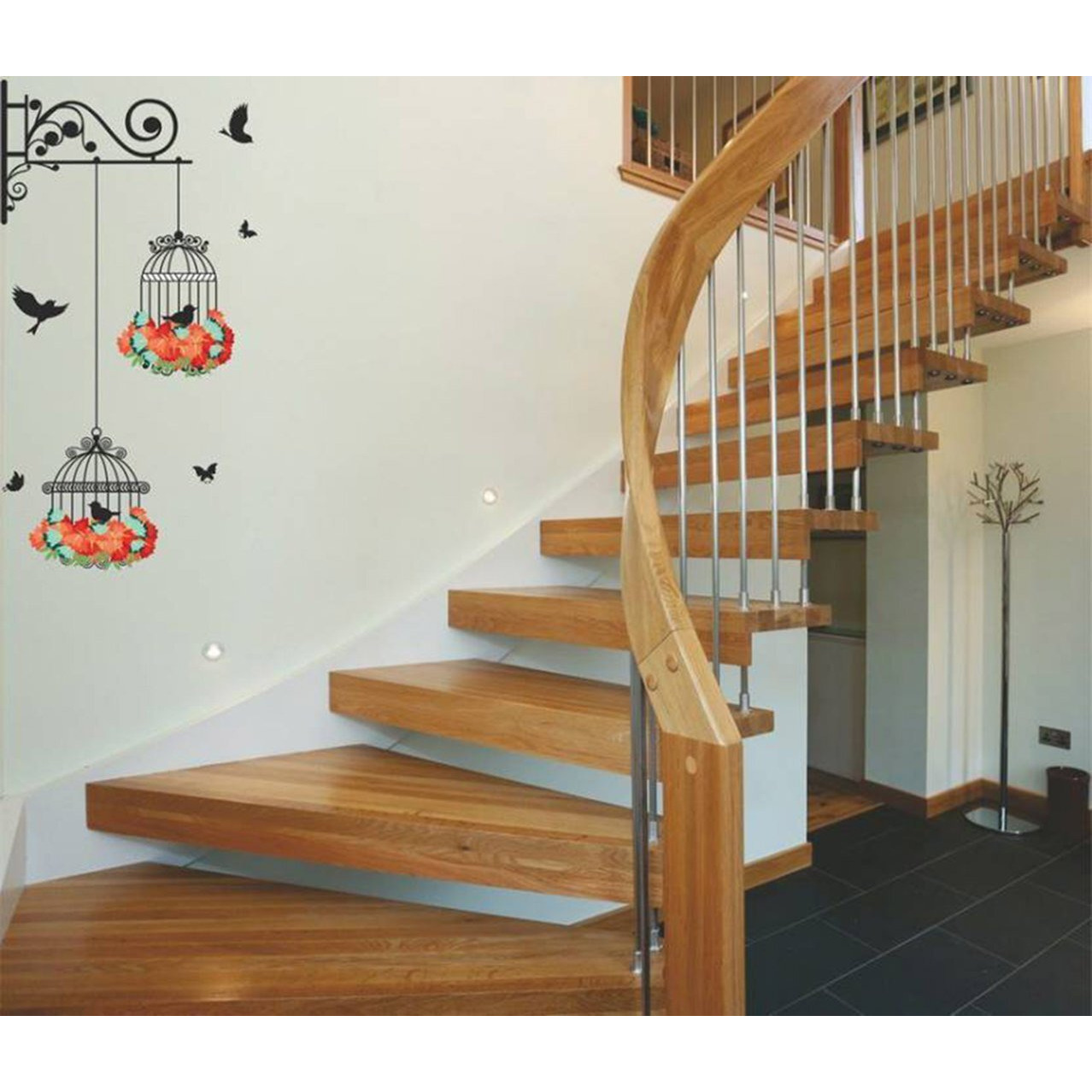 Decals Design 'Hanging Birds Cage With Flowers' Wall Sticker (Pvc Vinyl, 50 Cm X 70 Cm)