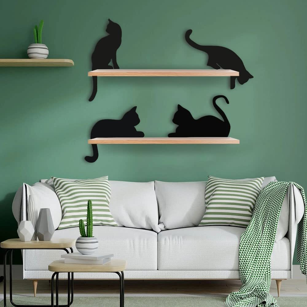 Device Of Mm Meraki Mart Wood Cute Cats Black Designed Wall Art Wall Hanging Decor Plaque Sculptures Black Wall Decoration Contemporary Home, Living Room, Office, Bedroom And Garden - 4 Pcs, Big