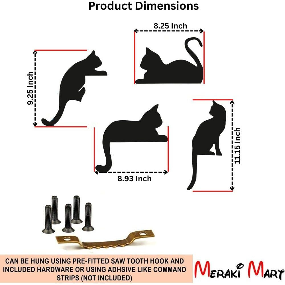 Device Of Mm Meraki Mart Wood Cute Cats Black Designed Wall Art Wall Hanging Decor Plaque Sculptures Black Wall Decoration Contemporary Home, Living Room, Office, Bedroom And Garden - 4 Pcs, Big
