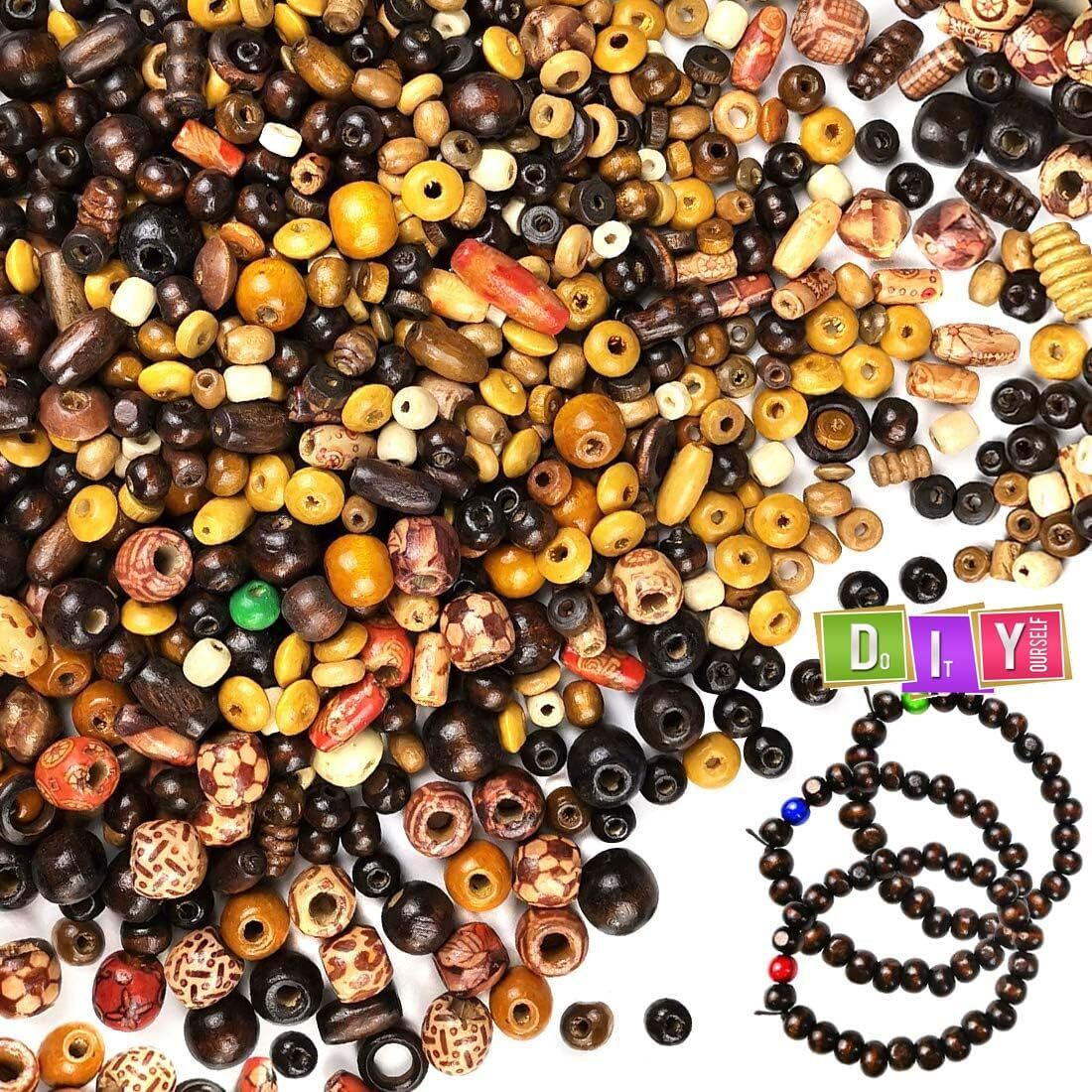 Diy Crafts 130, 3 Stretch Beaded & 130 Pieces Wooden Bead Set, Assorted African Beads, Women Loose Round Natural Macrame Beads Printed Barrel Beads For Jewelry Making Craft Hair Diy Bracelet Nec(130)