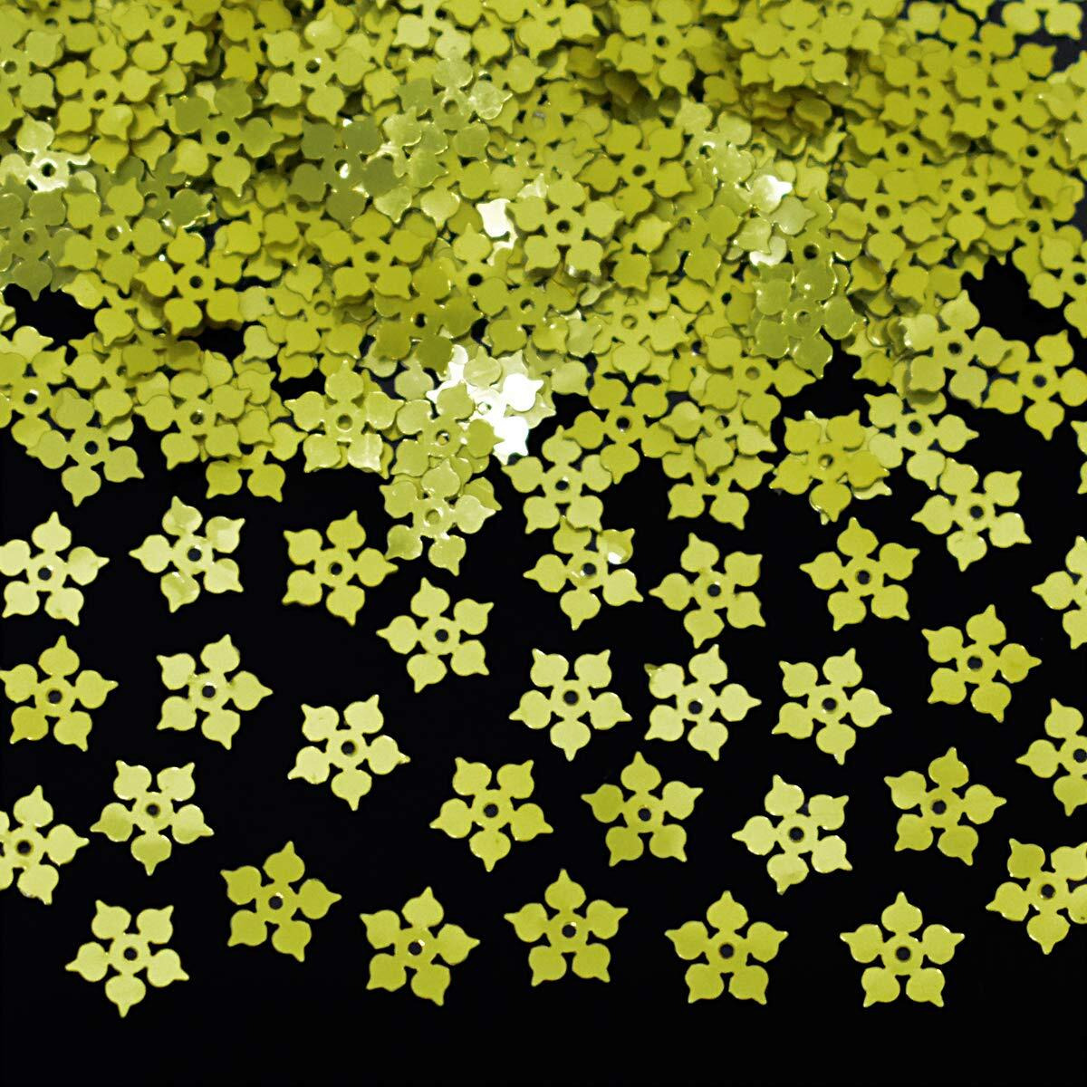 Embroiderymaterial Flower Shape Sequins Sitara For Craft And Embroidery 50Gm (Chartreuse Yellow, 8Mm)