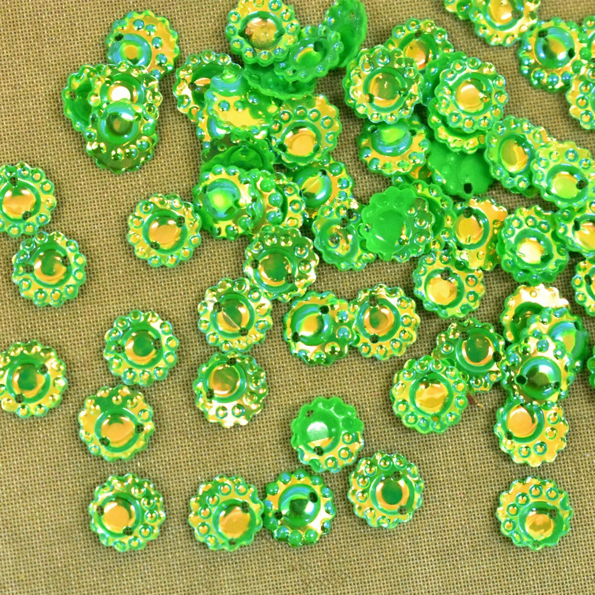 Embroiderymaterial 9Mm Embossed Flower Shape Sequins Sitara For Craft, Embroidery, And Jewellery Making (Green, 100 Gram)
