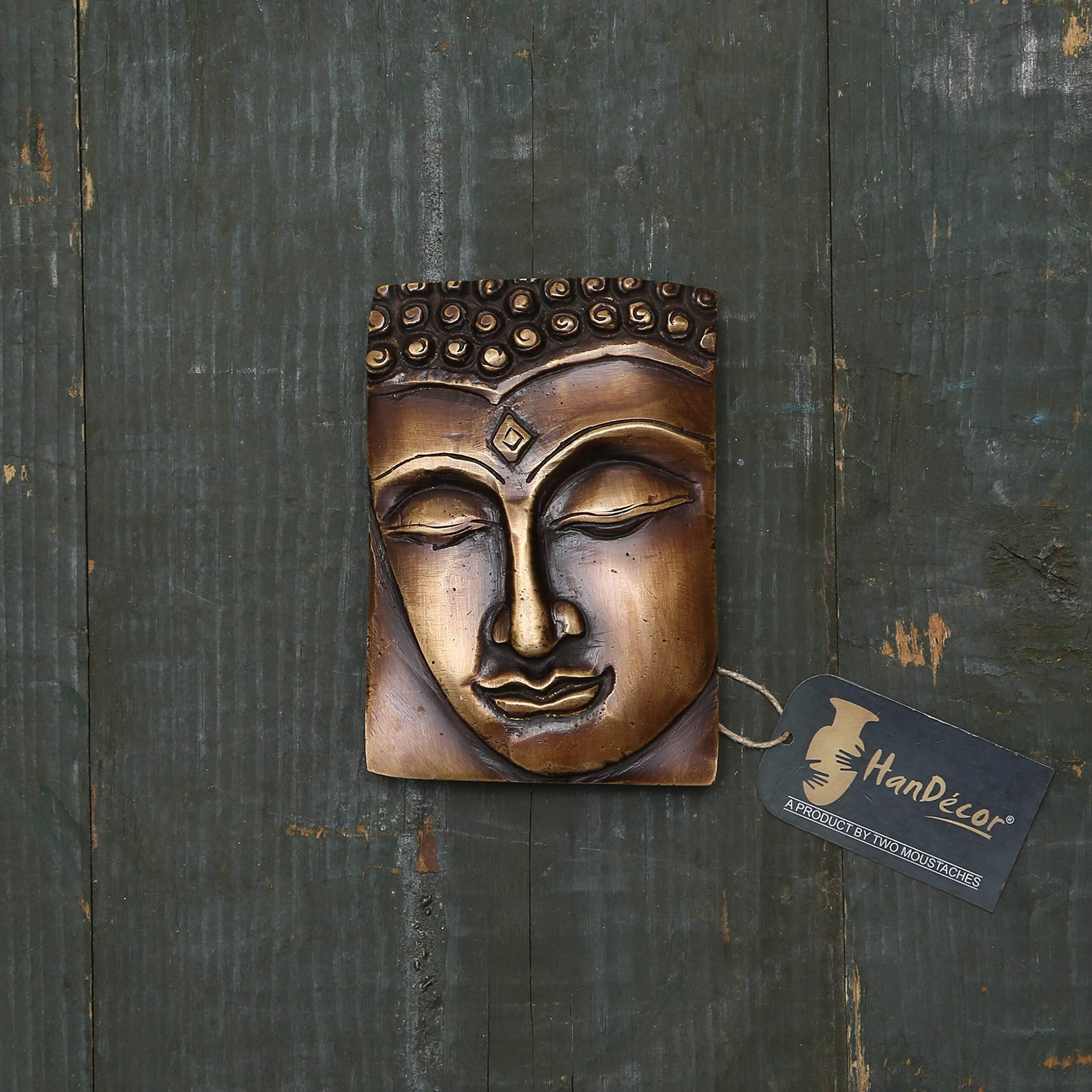 Two Moustaches Calm Buddha Brass Wall Hanging - Brown