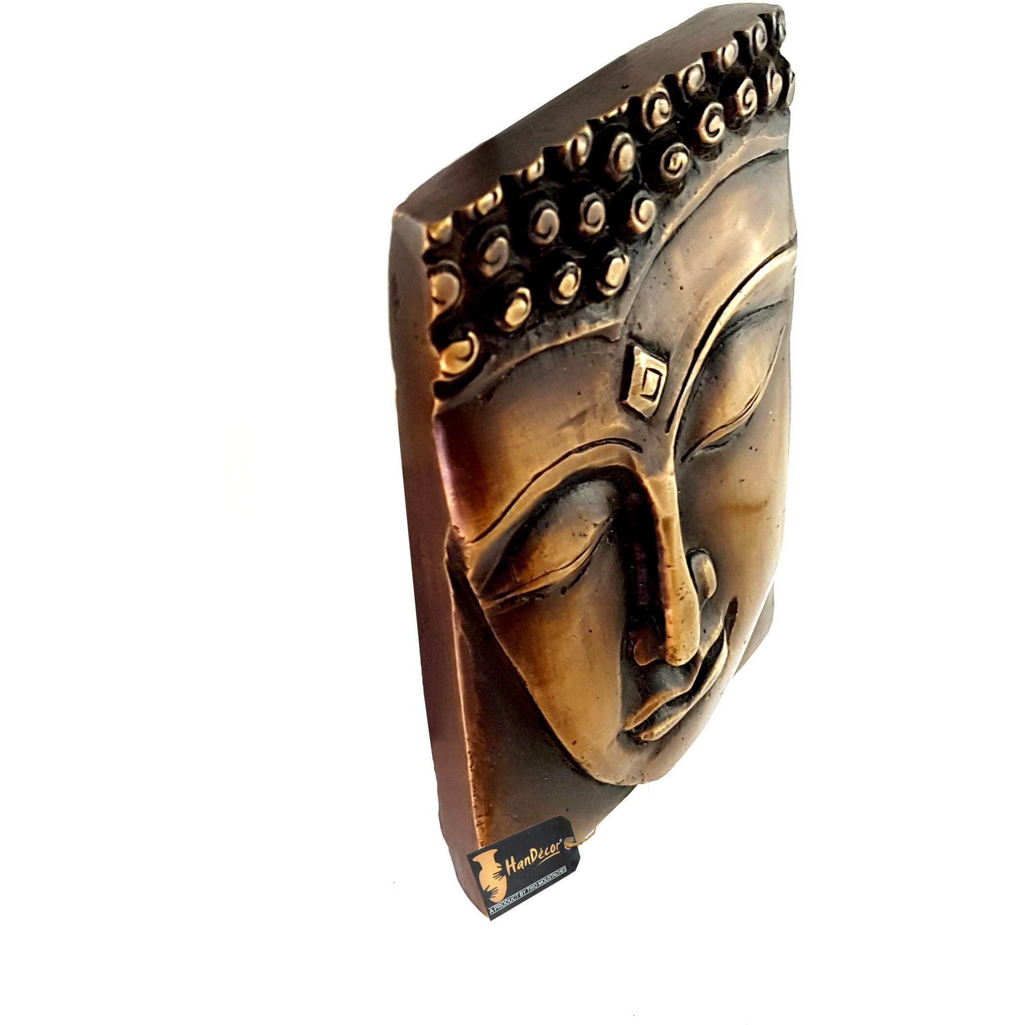 Two Moustaches Calm Buddha Brass Wall Hanging - Brown