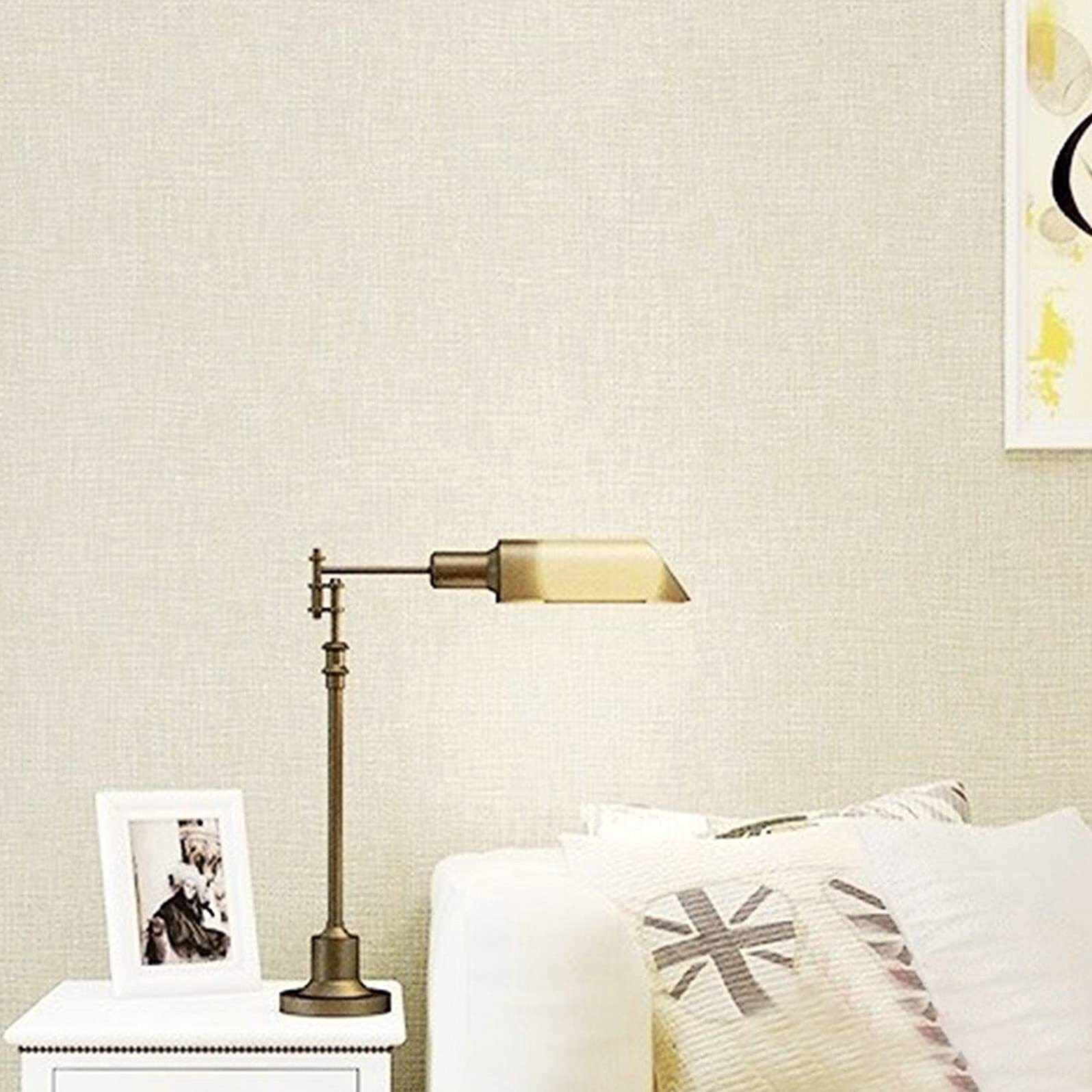 Wolpin Wall Stickers Wallpaper For Bedroom (45 Cms X 300 Cm) Faux Grasscloth Modern Living Room Decor Textured Self Adhesive Wall Covering Diy Decals, Beige