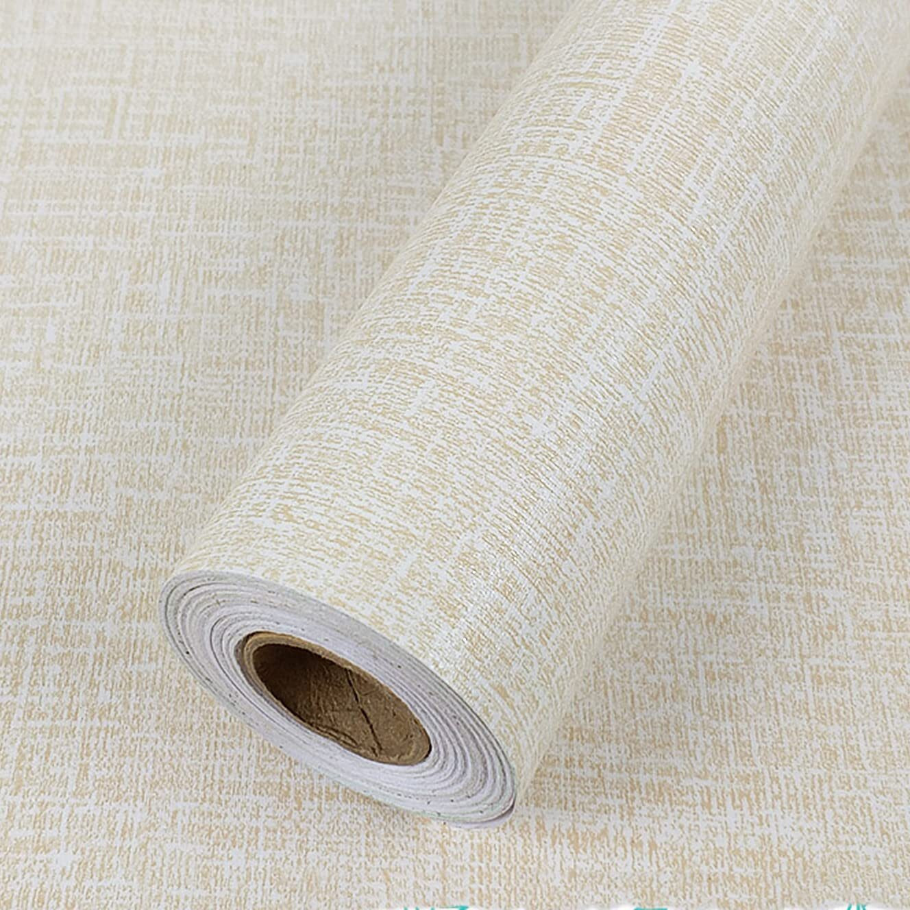 Wolpin Wall Stickers Wallpaper For Bedroom (45 Cms X 300 Cm) Faux Grasscloth Modern Living Room Decor Textured Self Adhesive Wall Covering Diy Decals, Beige