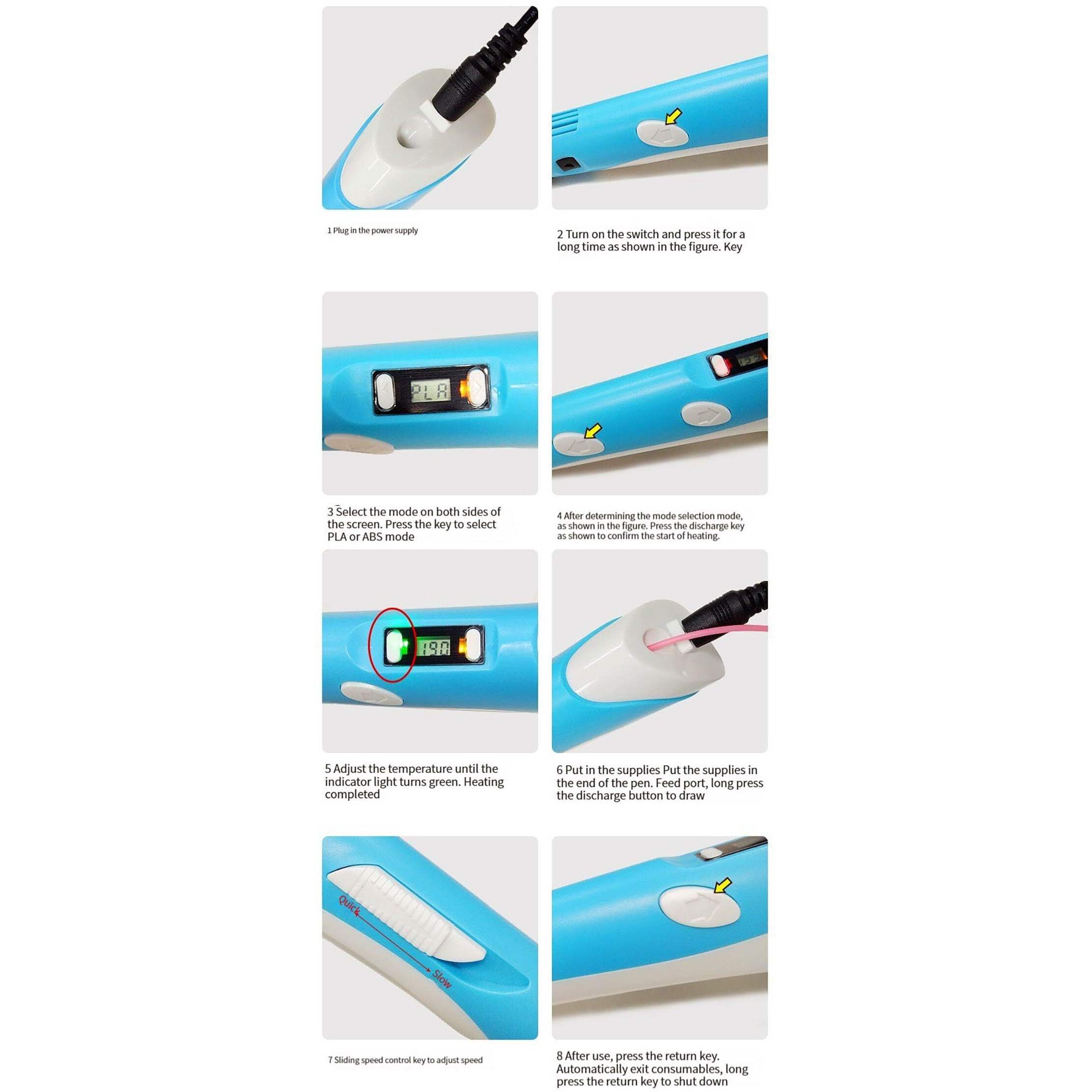 Magicwandwith Adaptor|  Very Imp Long Press Filament Forward Button To Start 3D Pen| 3D Printing Pen With Lcd Display10 Metre Each 3 Filaments Extra & 3 Metre Each 3 Filamentspack Of 1