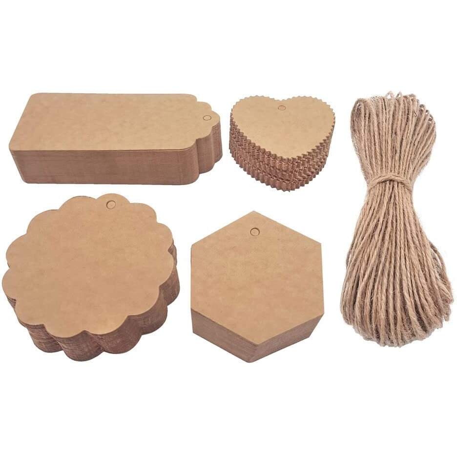 Townbus 200 Pcs Of Double Sided Blank Craft Brown Hang Tags With String For Return Gifts | Party & Celebration | Plain Price Tags With Jute Rope | Thread