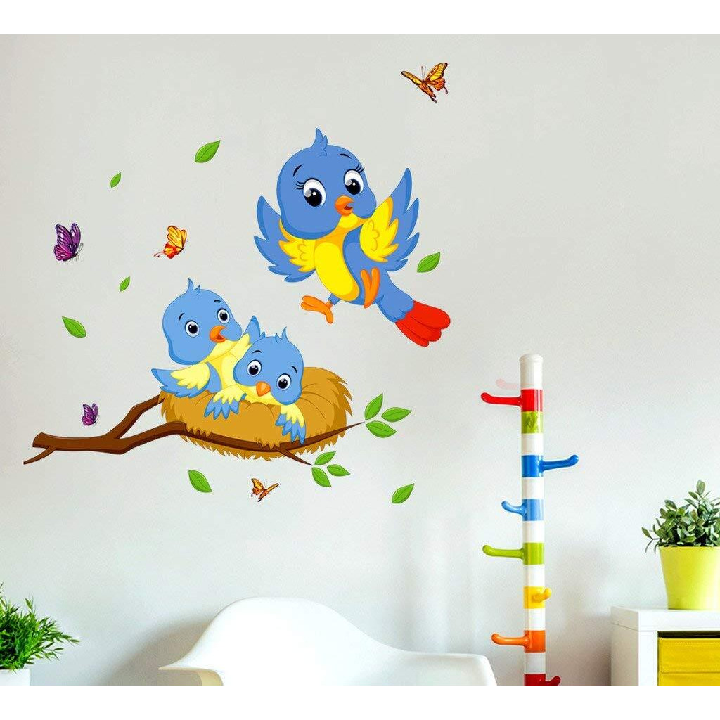 Decals Design 'Happy Birds Family' Wall Decal (Pvc Vinyl, 60 Cm X 45 Cm X 60 Cm, Multicolour)
