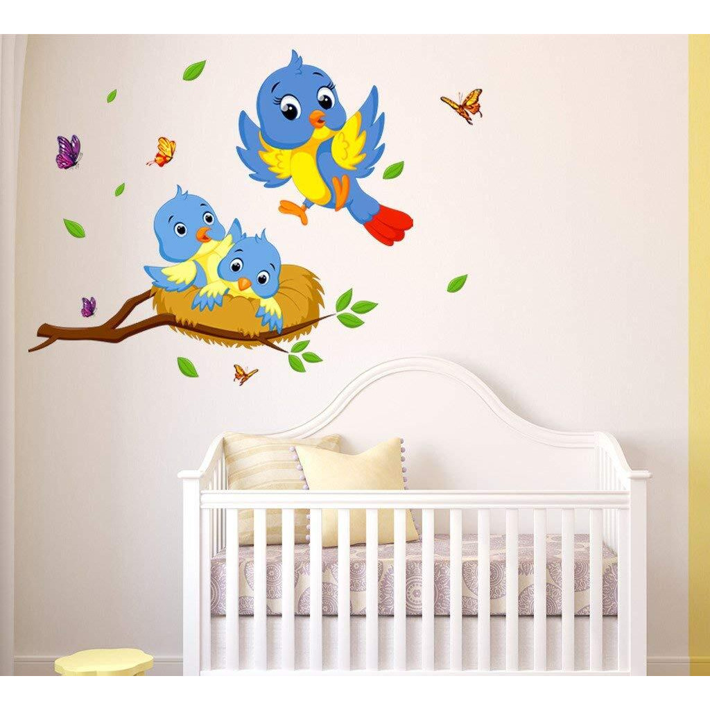 Decals Design 'Happy Birds Family' Wall Decal (Pvc Vinyl, 60 Cm X 45 Cm X 60 Cm, Multicolour)