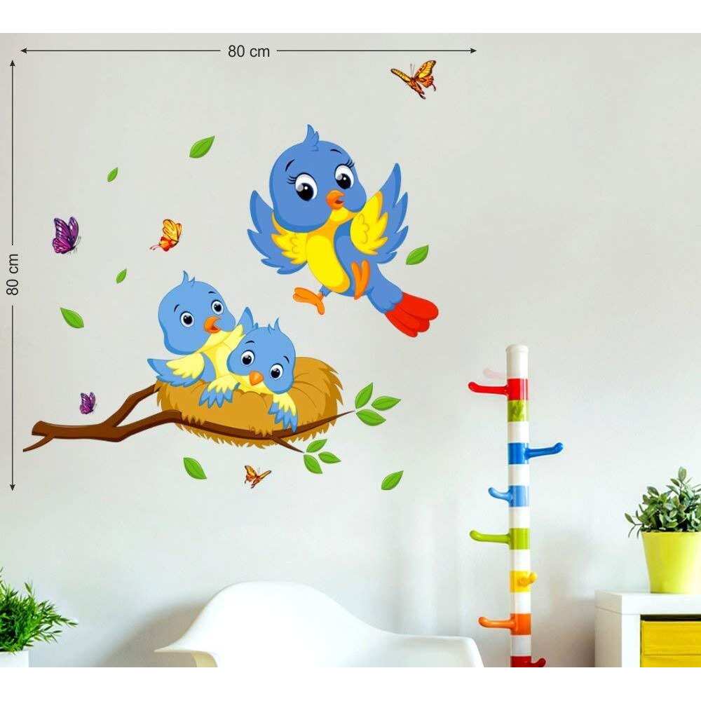 Decals Design 'Happy Birds Family' Wall Decal (Pvc Vinyl, 60 Cm X 45 Cm X 60 Cm, Multicolour)