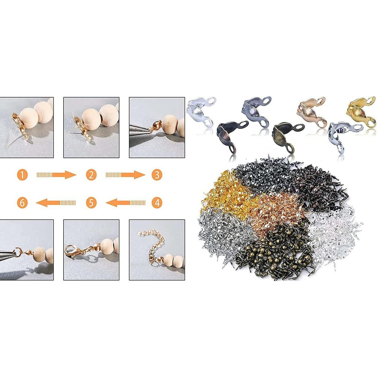 Diy Crafts 25 Grm, Dull Silver, Bead Tips Calotte Ends Clamshell Knot Cover Fold-Over Bead Tips For Je (25 Grm, Dull Silver)