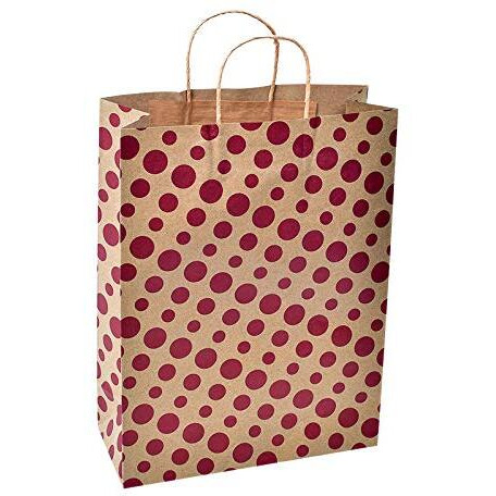 Sapco Polka Dot Gift Paper Bag Pack Of 10 (12X16X5-Inch, Brown)